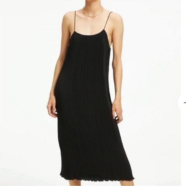 NWT Good American Plisse Midi Slip Dress in Black Size 3/4 (M/L)