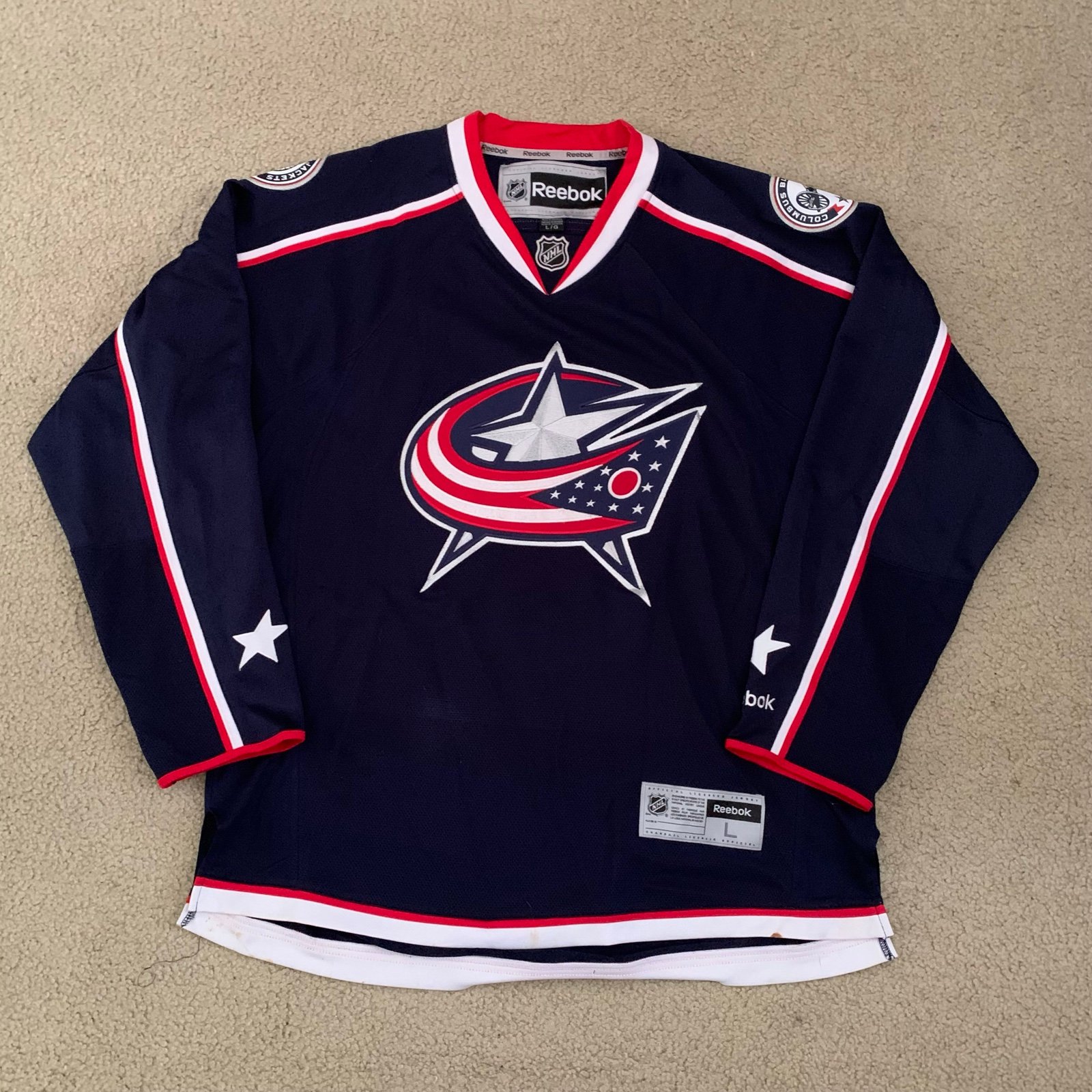 Vintage Reebok Columbus Blue Jackets Navy Blue Jersey Men’s Size Large