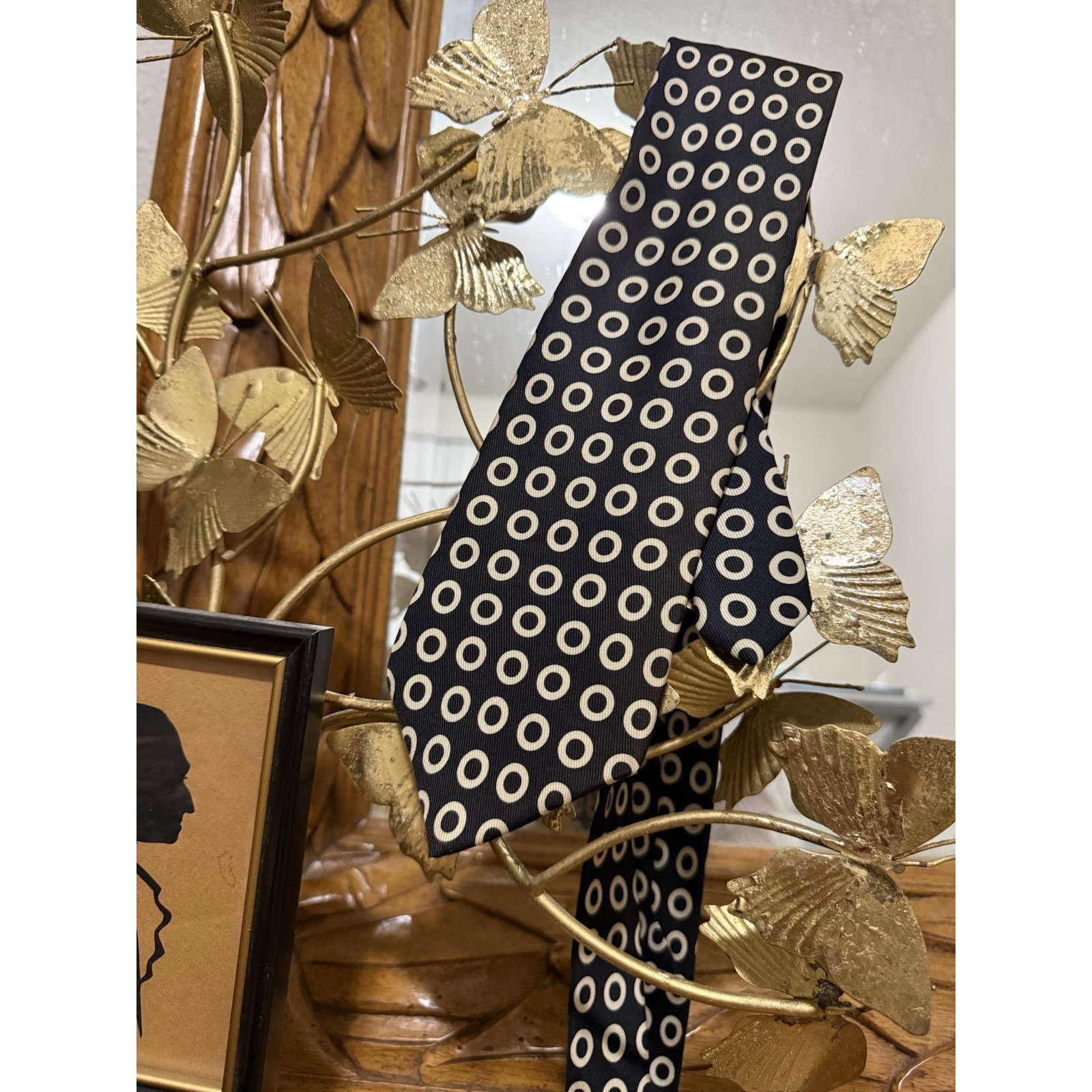 TURNBULL & ASSER Neumann Marcus Silk Tie Black & Off-White circles Handmade
