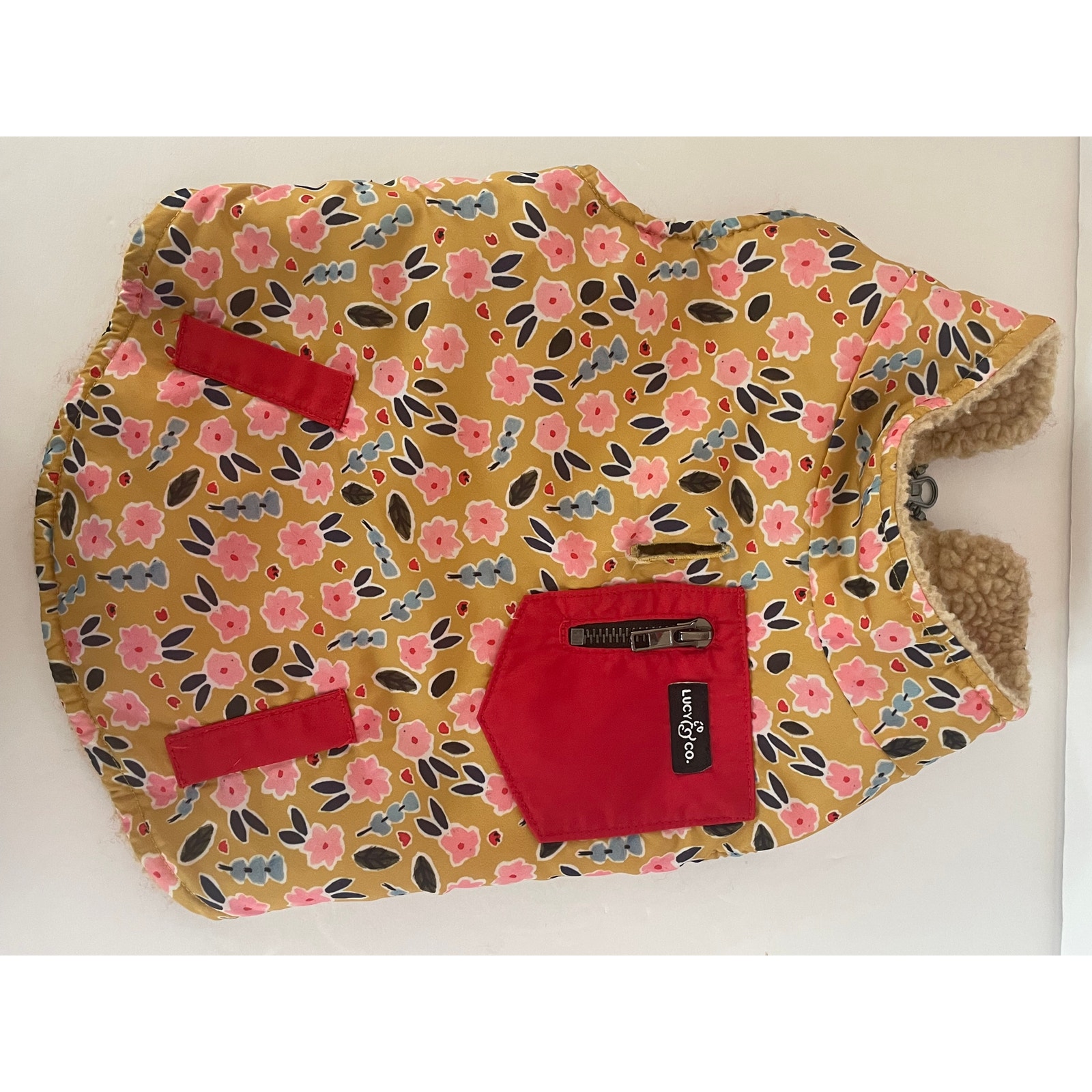Lucy and Co Dog Reversible Teddy /Flower Vest with pockets. Size M Zips