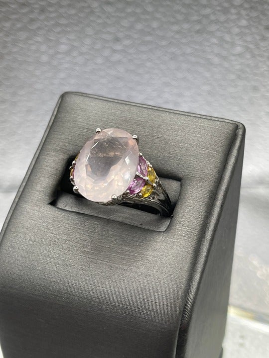 Ladies Sterling Silver Pink Citrine Colorful Butterfly Ring