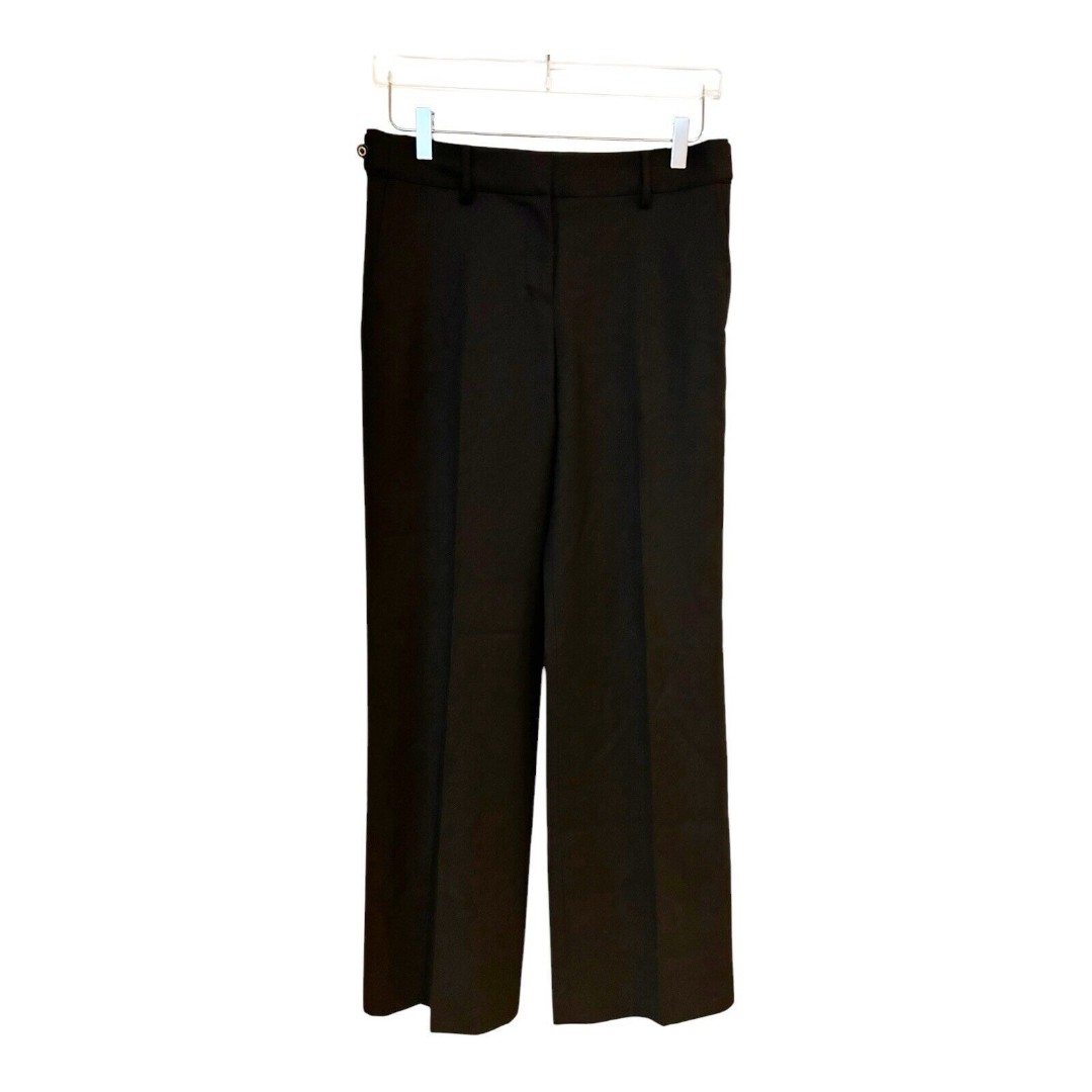 G22 Tory Burch Black Wool Flat Front Trouser Pants Sz 6 Wide Leg Side Buttons