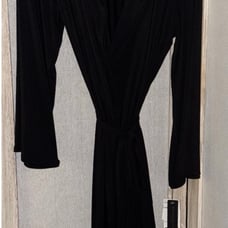 NEW Donna Karan Sleepwear Black Label Kimono Long Blk Robe S/M Pockets Stretch