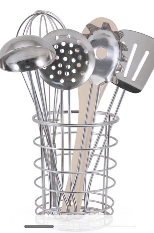 Melissa & Doug Stir and Serve Cooking Utensils (7 pcs) - Stainless Steel and Wo