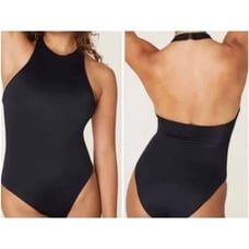 Andie The Luzon One Piece Eco Halter Neck Open Back Swimsuit Black NWT Size M