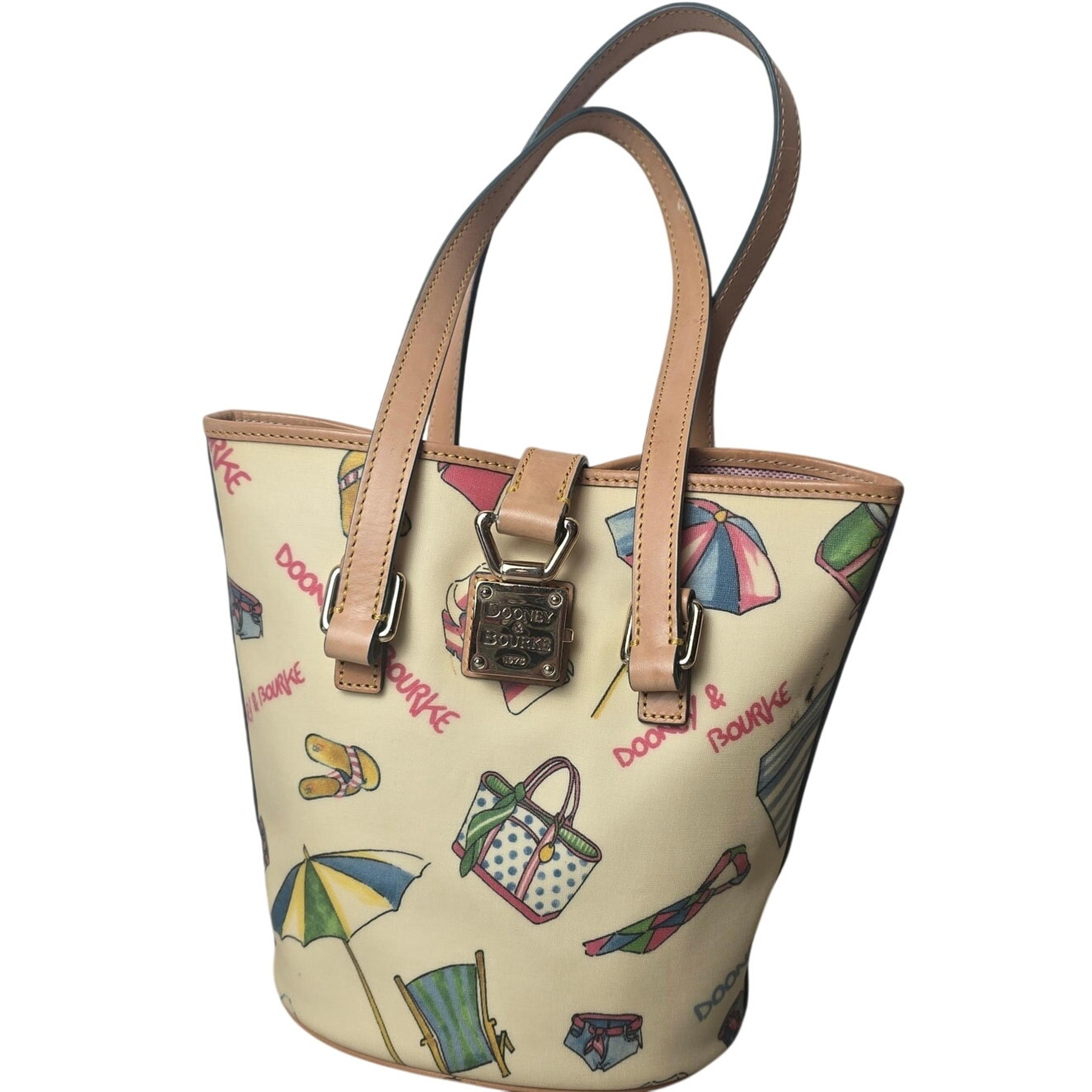 VTG Dooney & Bourke Beach Theme Print Bucket Bag RARE