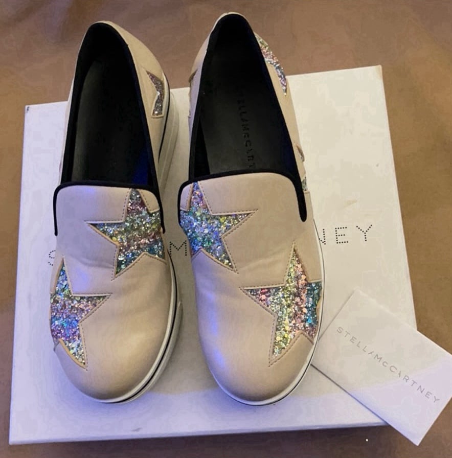 Stella McCartney Binx Slip On Platform 38Euro/8US Khaki w/ Rainbow Sparkle Stars