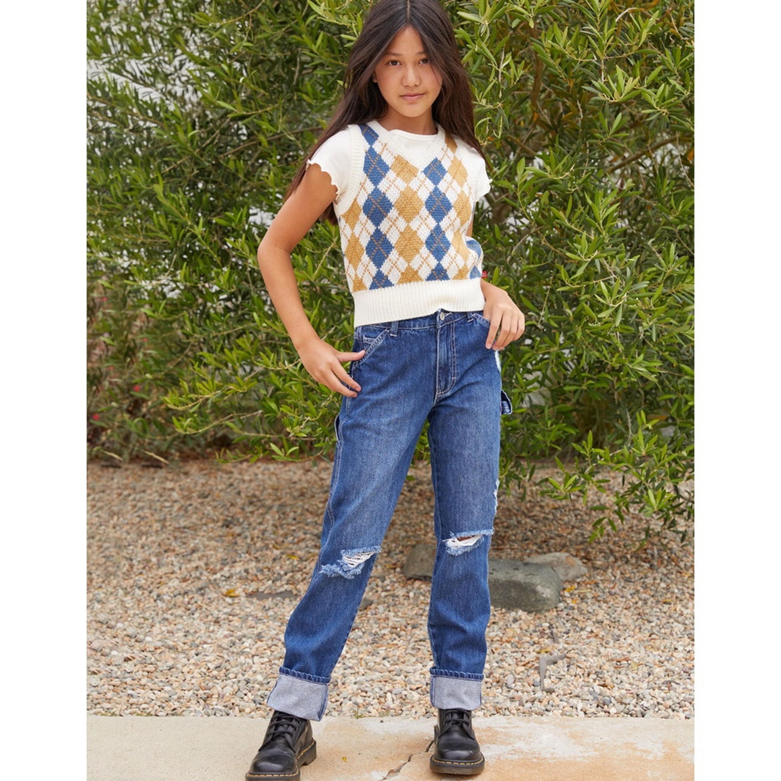DICKIES Girls Relaxed Carpenter Jeans Straight Leg Distressed Sz 14 NWT