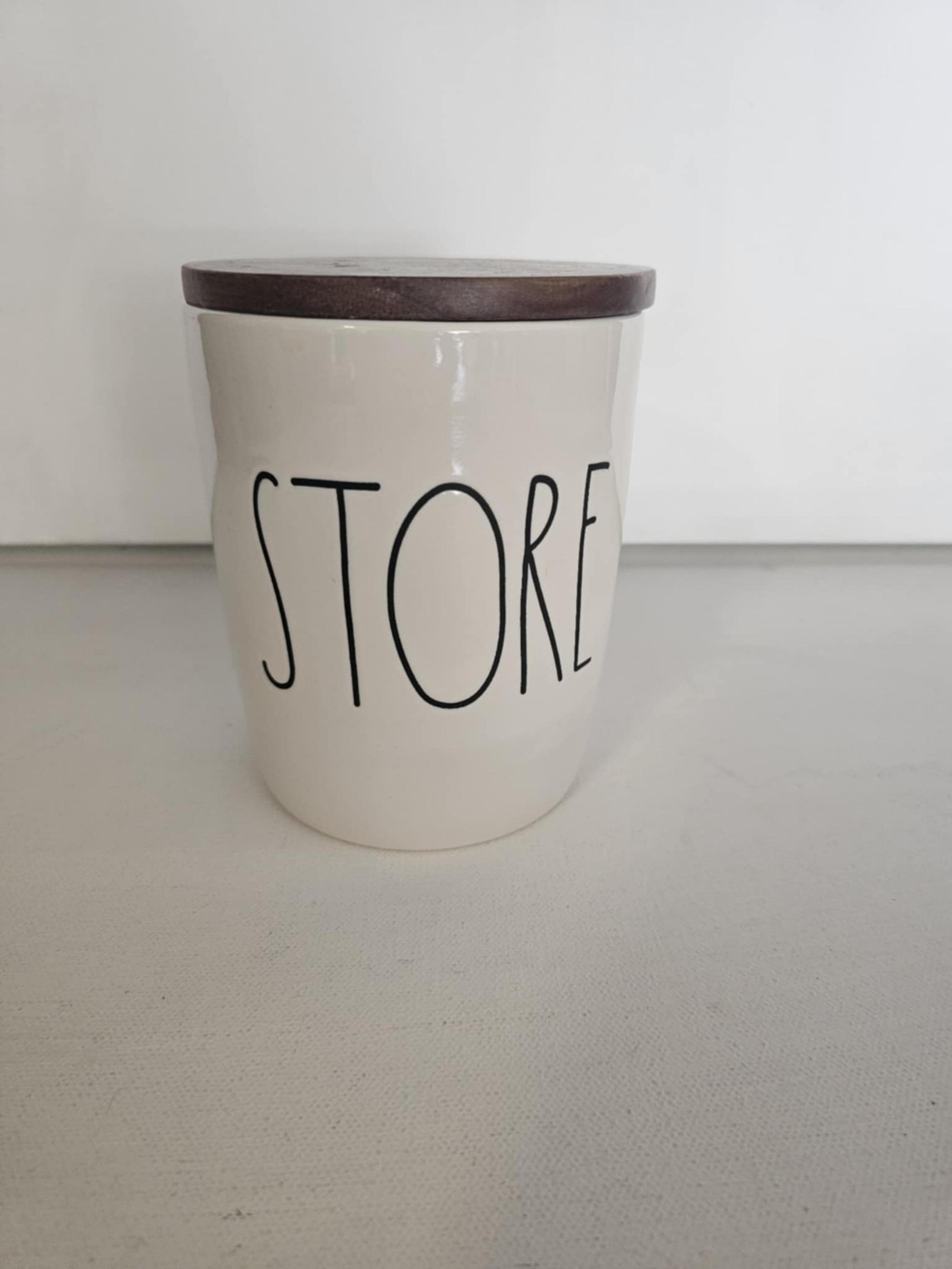 Rae Dunn "STORE" Storage Cellar Jar With Wooden Lid