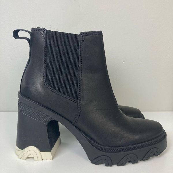 Sorel Brex Waterproof Block Heel Chelsea Boots Black Slip On Ankle Booties 5.5