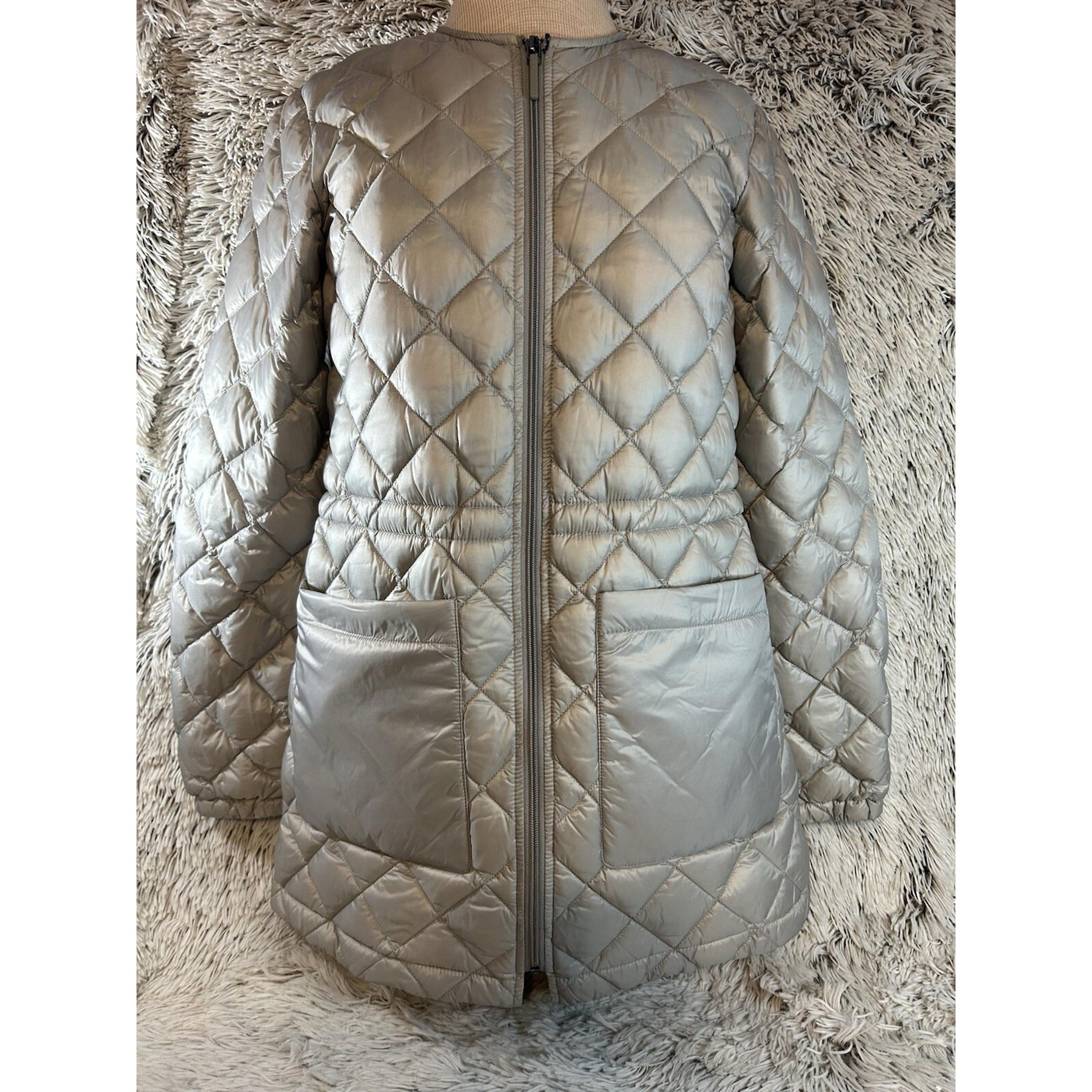 Cole Haan Women's XS Diamond Quilted Puffer Jacket Packable Silver Gray NWT