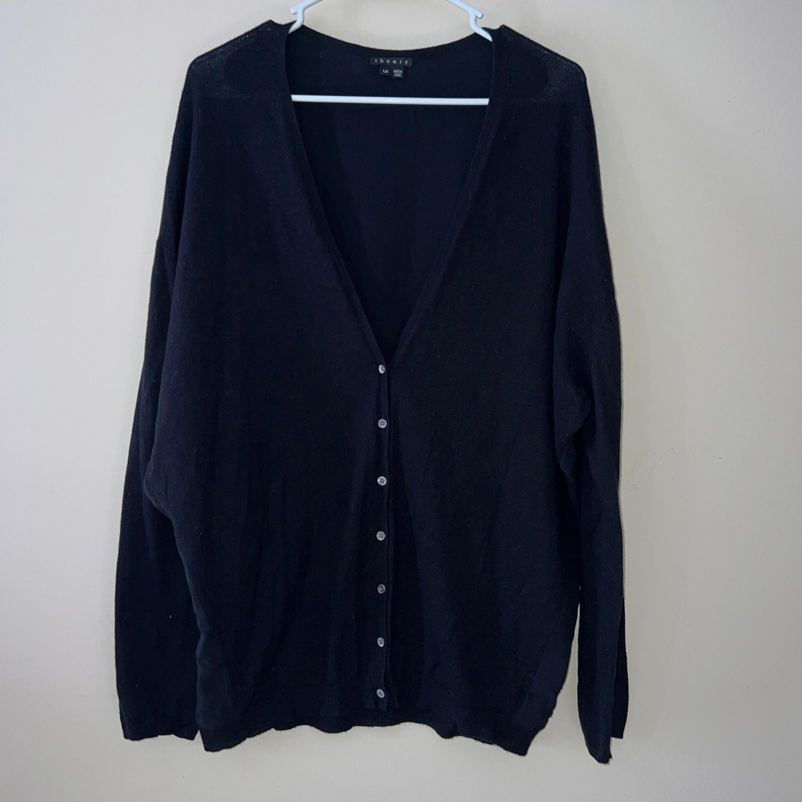 Theory Button Cardigan Sweater Women Cotton Cashmere Silk Black Large