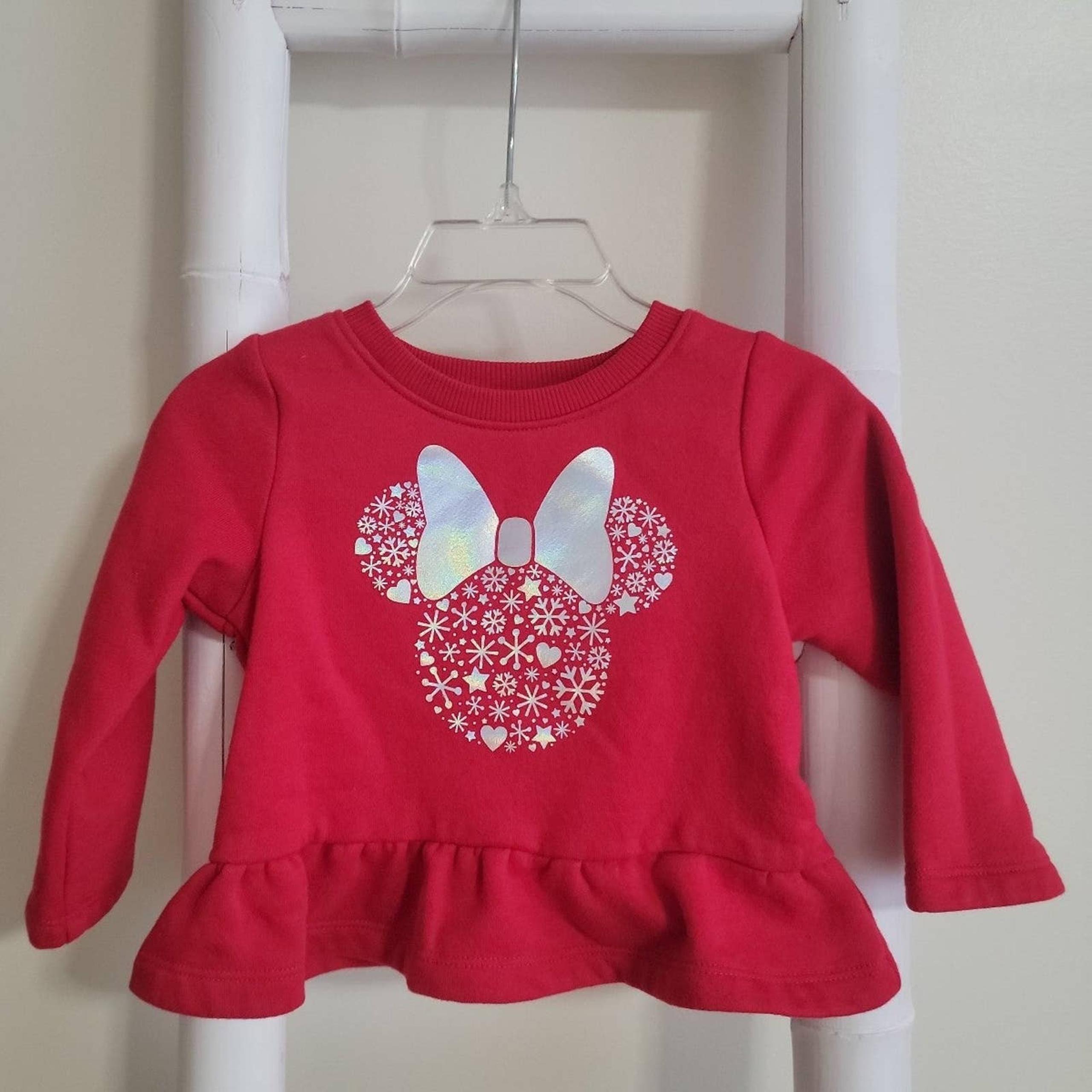 Minnie Mouse Winter Wonderland Ruffled Red Fleece Sweater Sz 12m