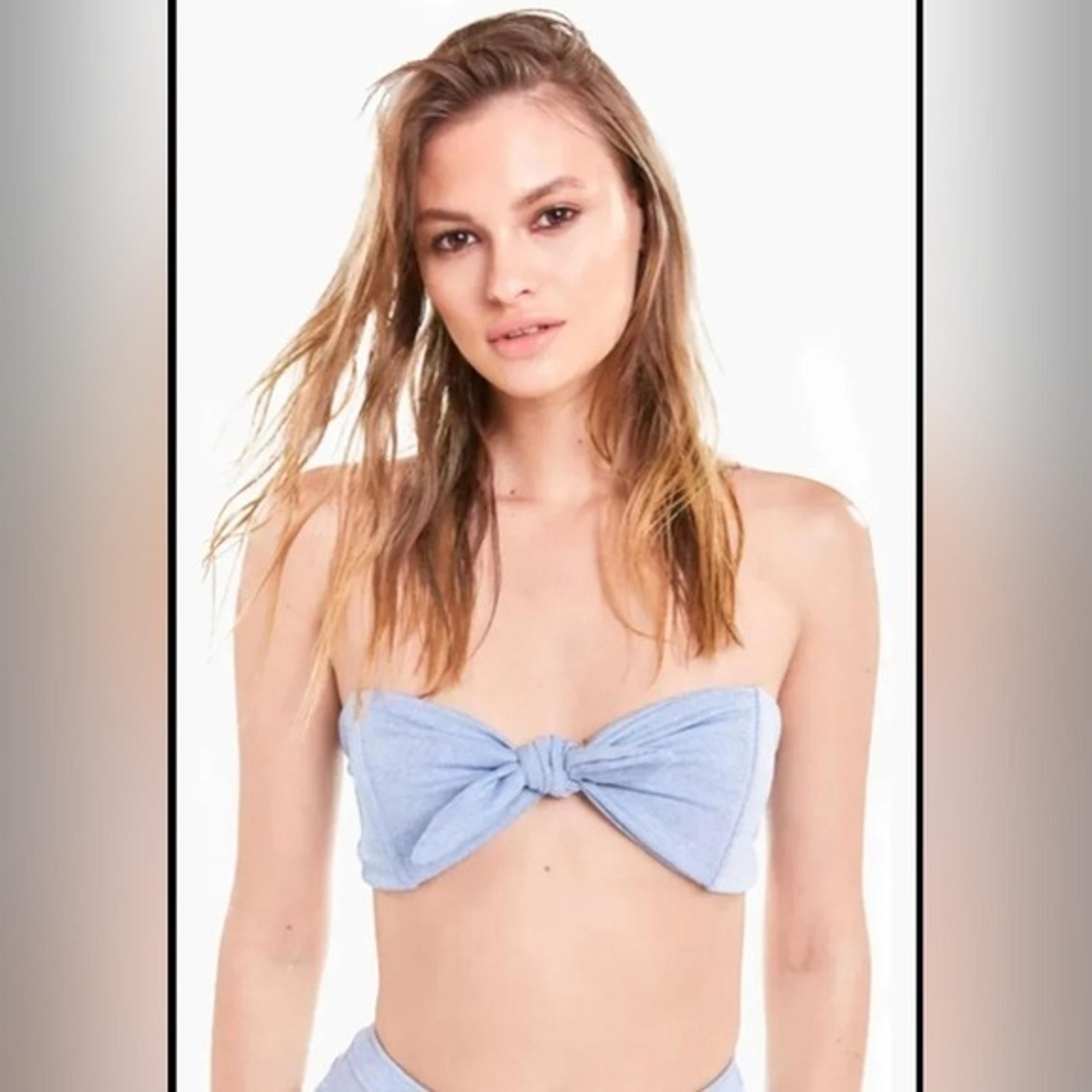 Wildfox Simone Bandeau Bow Tie Bikini Top - blue denim - Women's Small