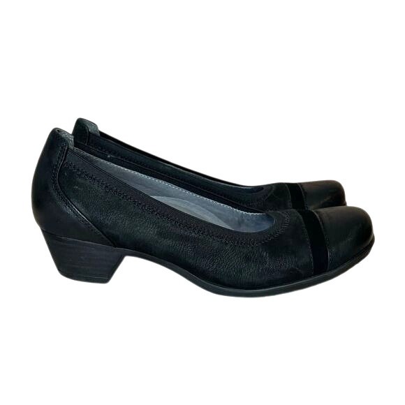 Abeo Mia Bio System Black Leather & Suede Ballerina Heeled Shoes Sz 7