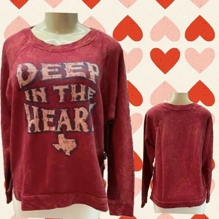 Rock & Roll Cowgirl XL Red Texas Heart Graphic Raglan Long Sleeve Sweatshirt