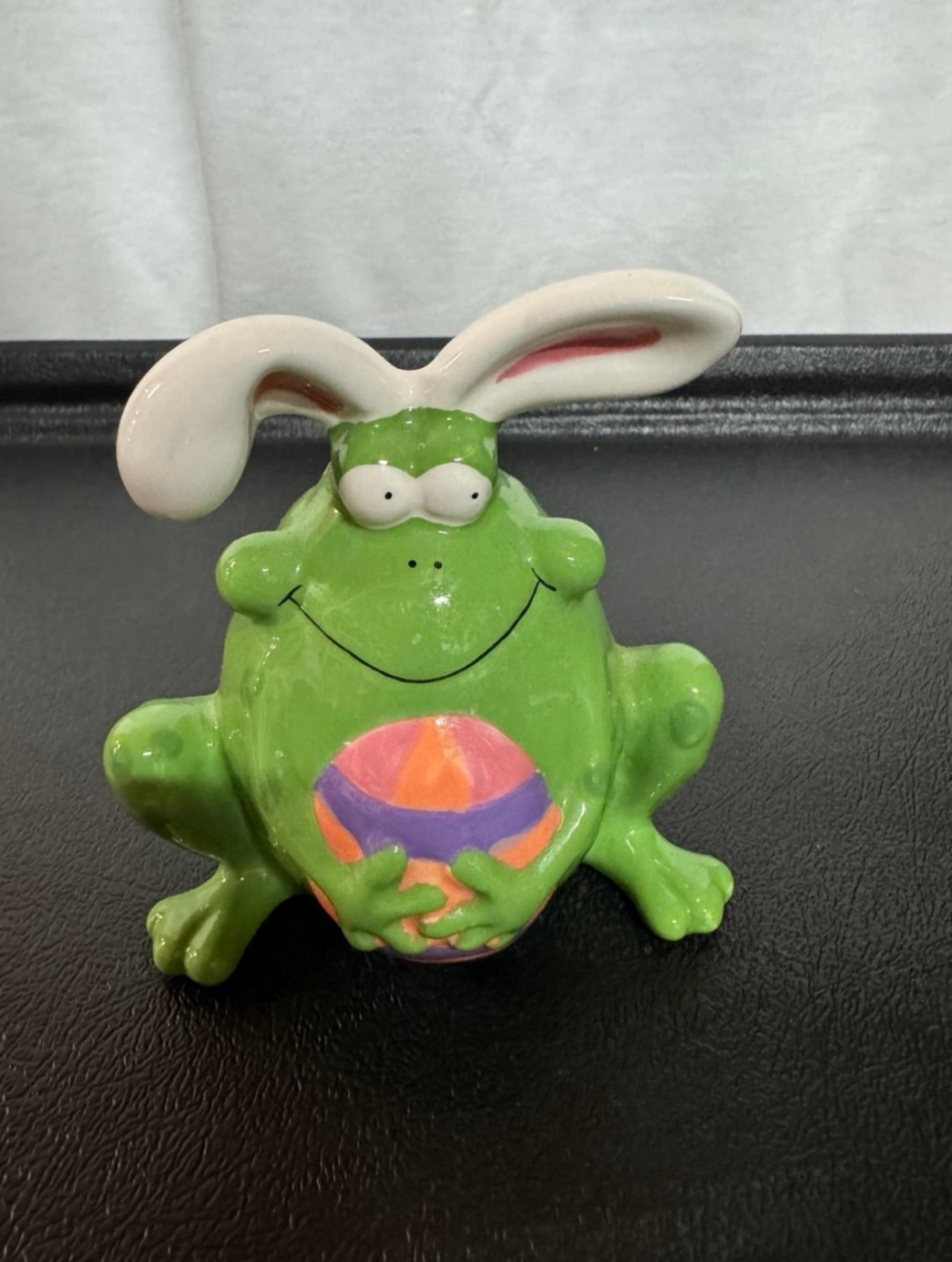 Easter Frog w/ Bunny Ears & Colorful Egg by Ganz Ceramic Figurine