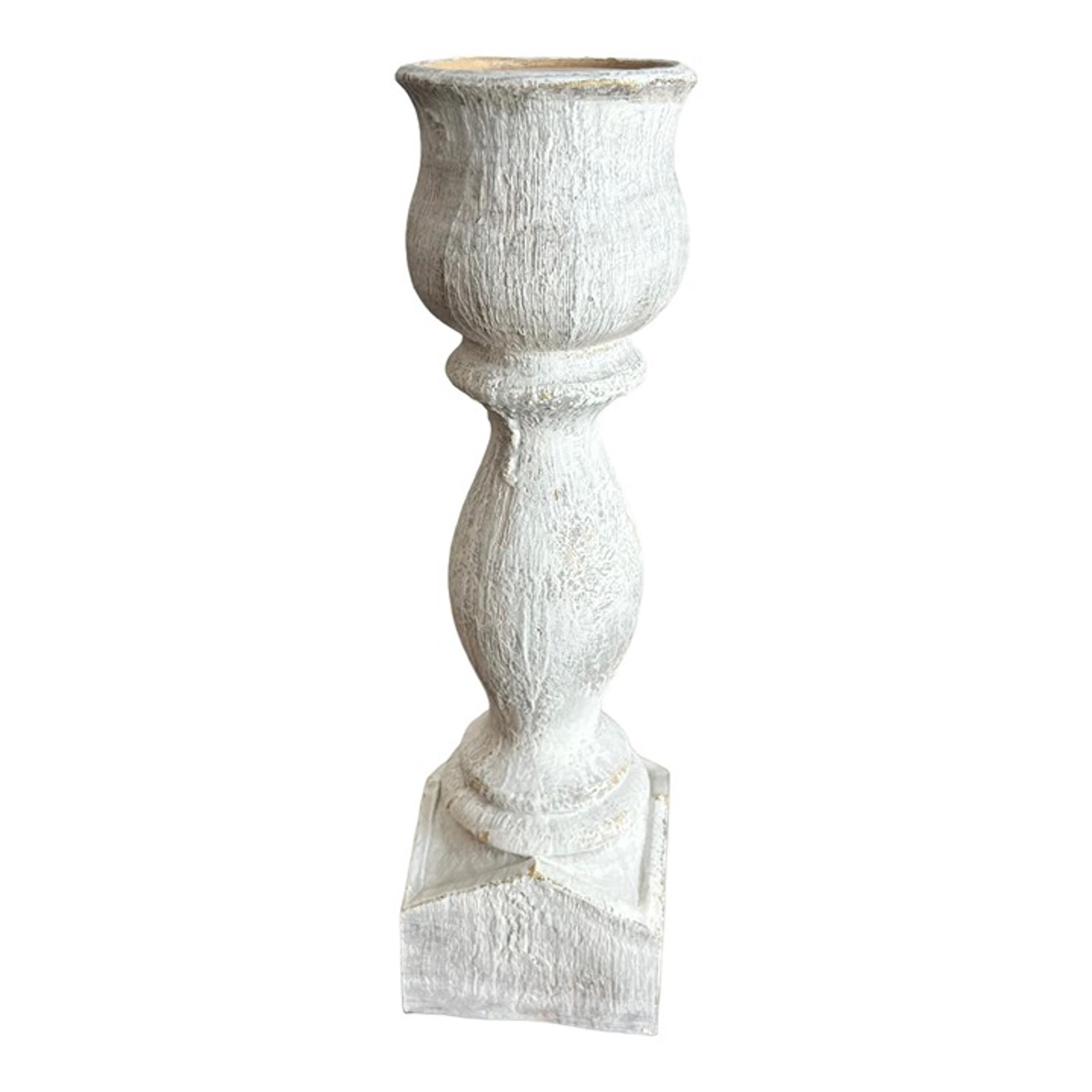 Distressed White Wooden Candlestick Taper Candle Holder Primitive 15"H X 4.25"