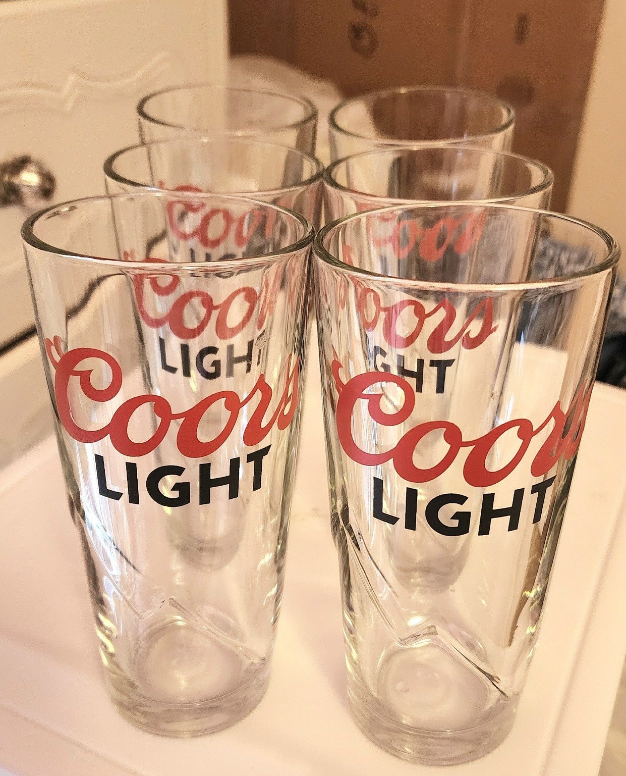 Coors Light Beer Glasses Set of 6 New Embossed Beveled Mountains Vintage Tall
