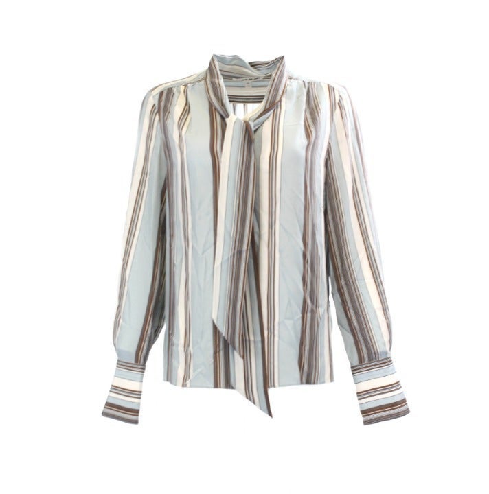 ELIZABETH AND JAMES Blue & Brown Silk Stripe Shirt Size M
