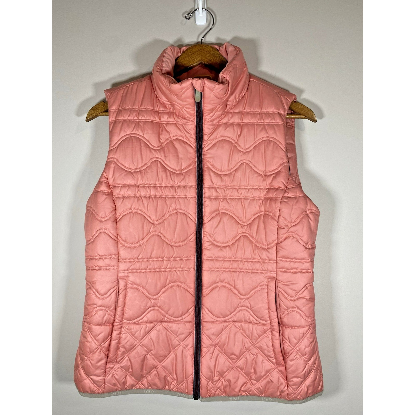 Lole Insulated Puffer Vest Womens XLARGE Pink Quilted Mock Collar Full Zip 119