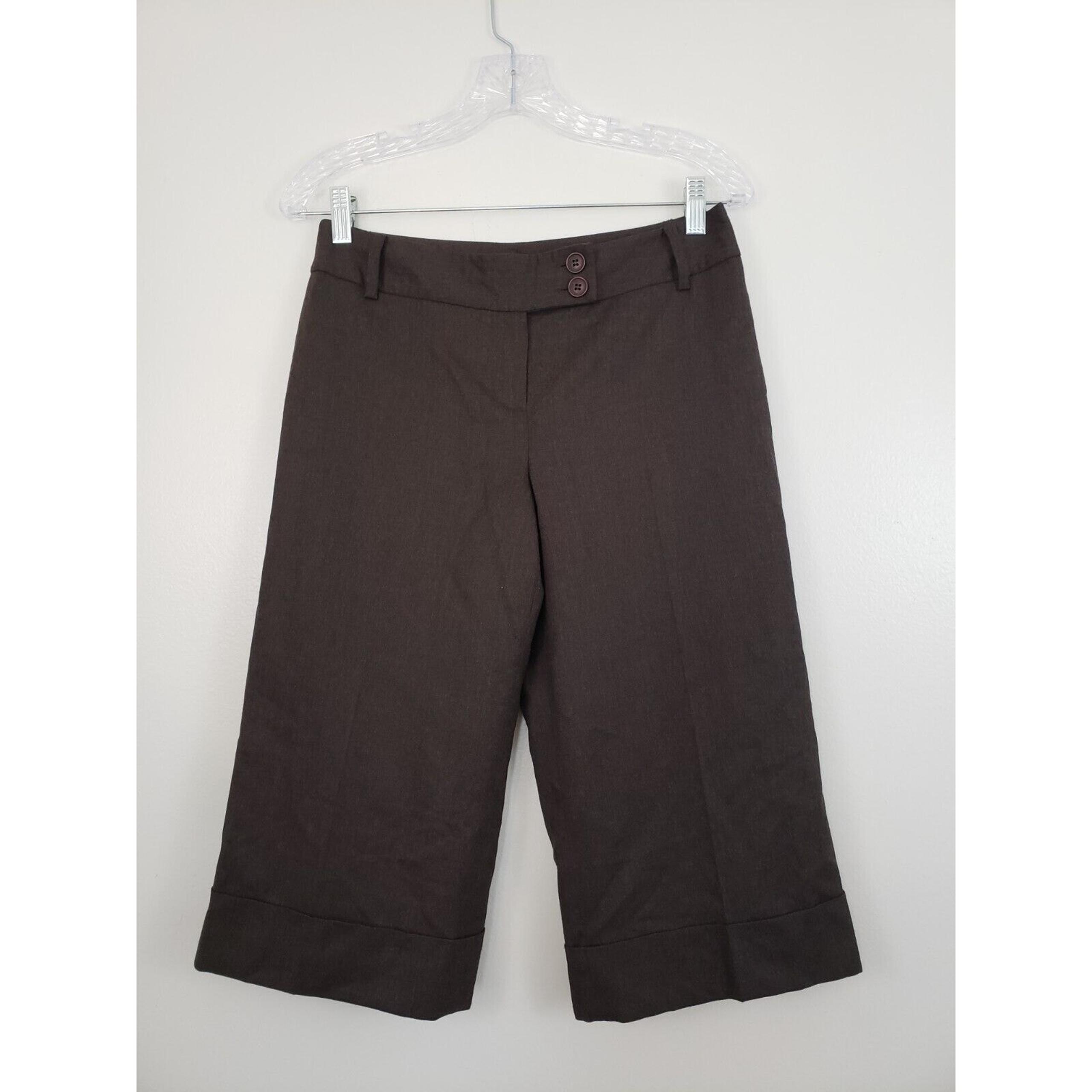(J5) Ann Taylor Loft Ann Women's Petites Capri Pants Size 4P Wide Leg Browm Wool