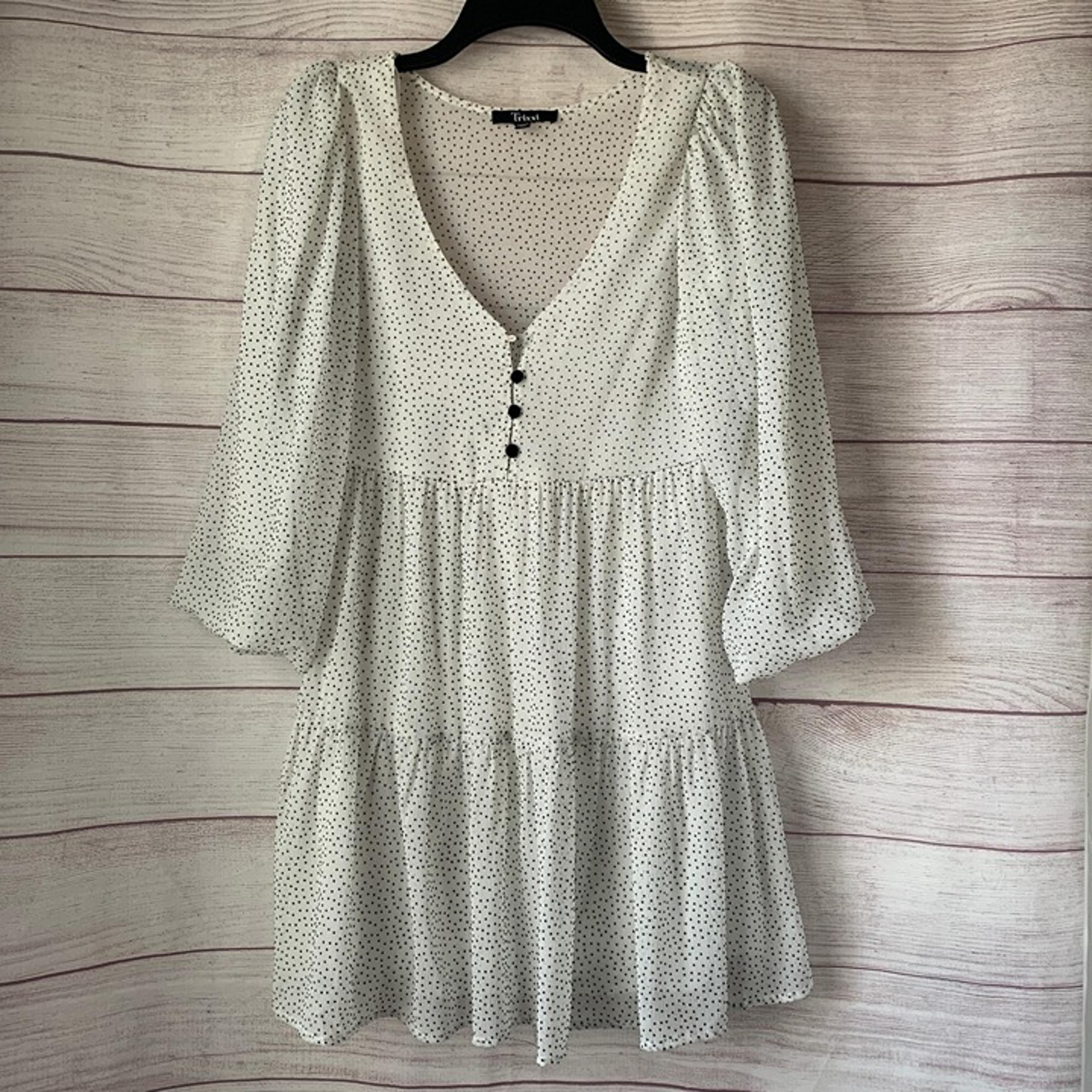 Trixxi White with Black Polka Dot Dress Balloon Pouf Sleeves Size XS