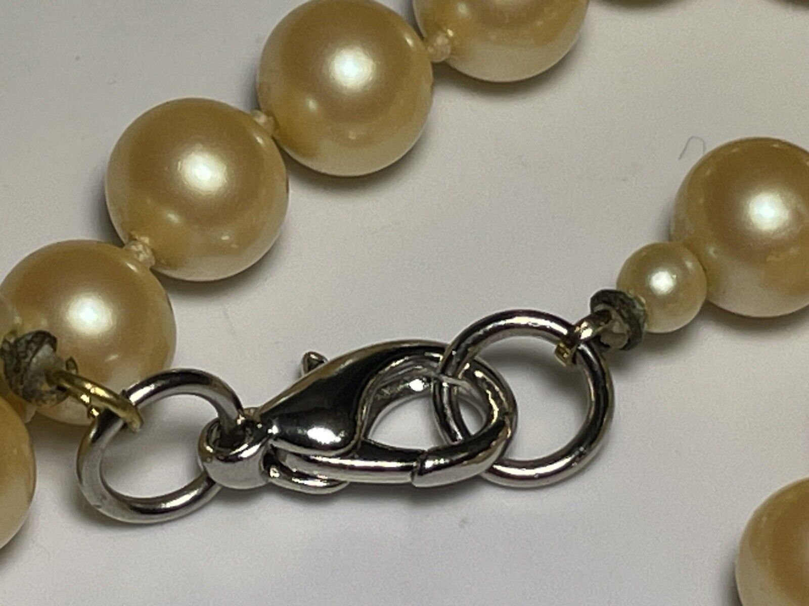 Long golden Faux Pearl necklace antique glass