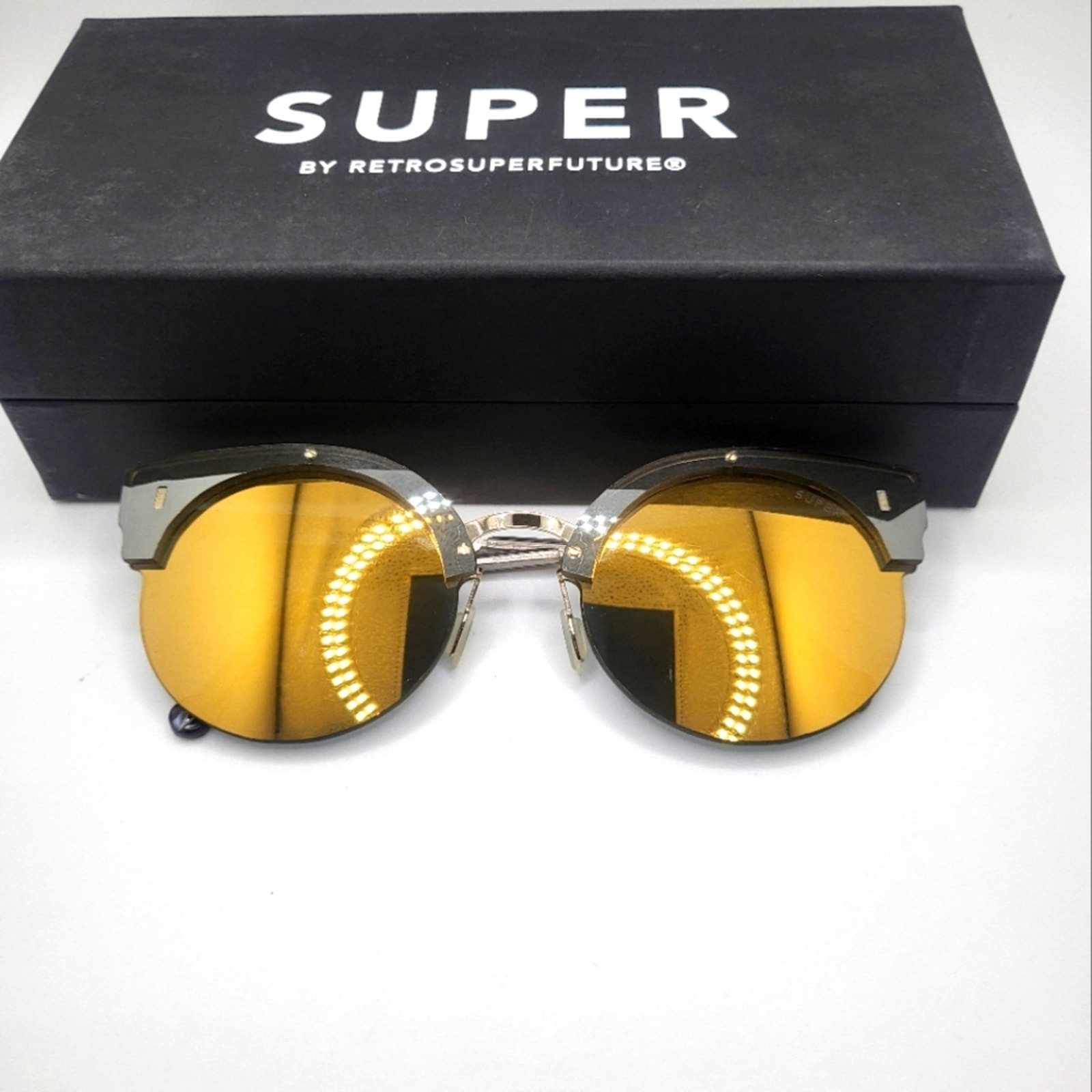 Super by Retrosuperfuture Unisex Gray Accent Half Rim Sunglasses w Gold Lenses