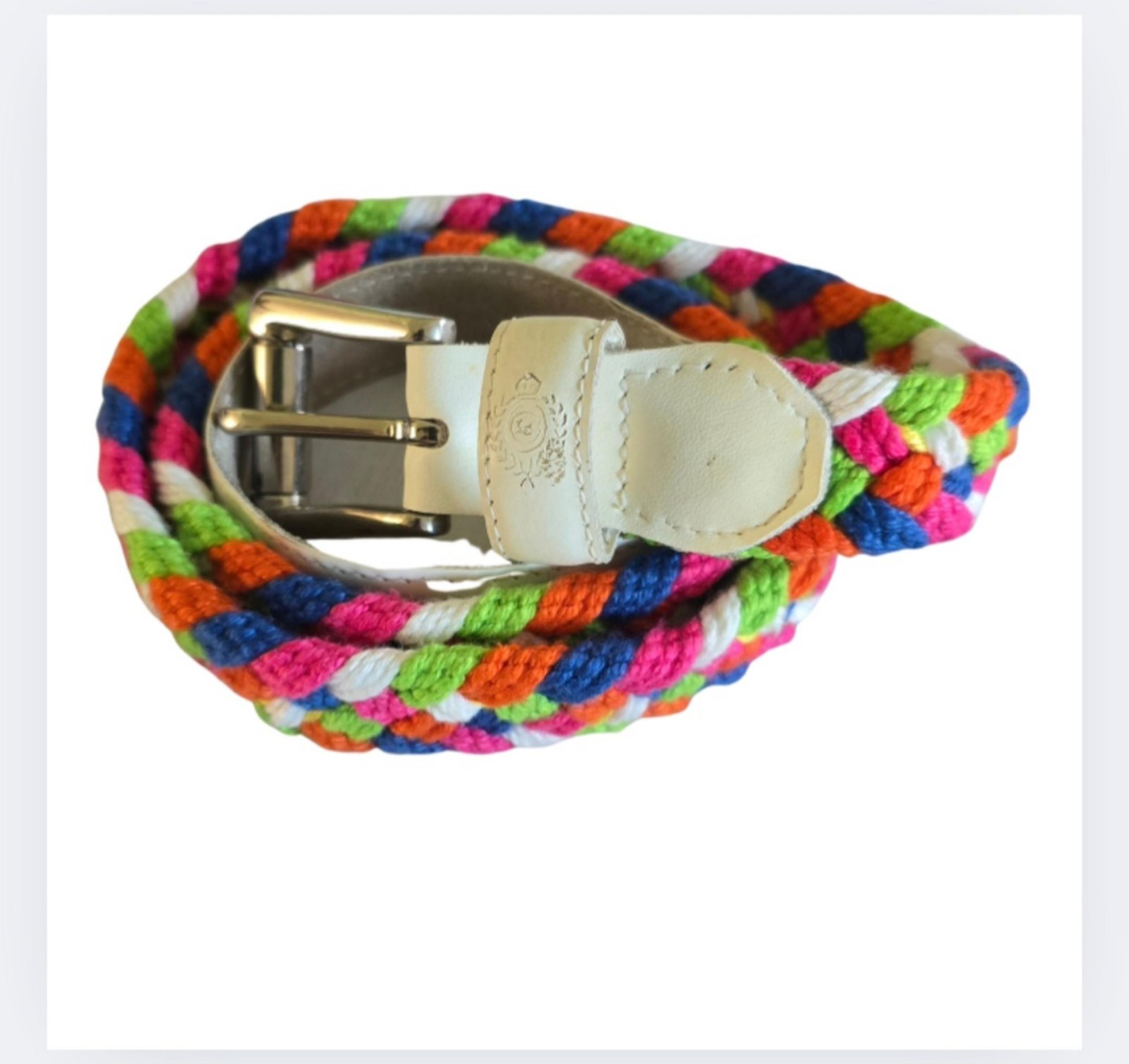 Vintage Multicolor Braided Belt White Leather Buckle Women's Large - Liz Claiborne