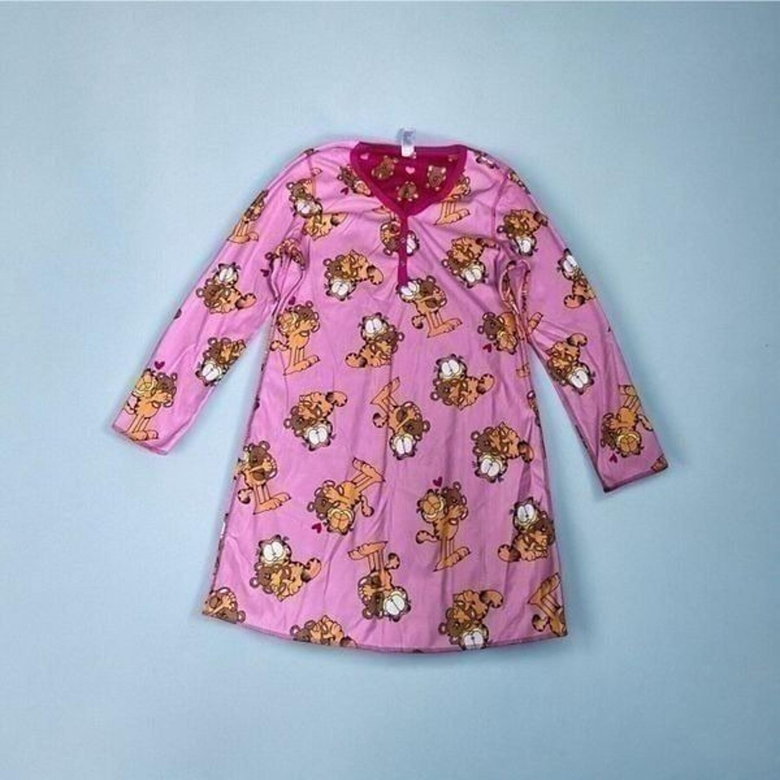 Vintage GARFIELD  Sleepwear Reversible  Polyester Size 8/10 Pink/Red Nightgown