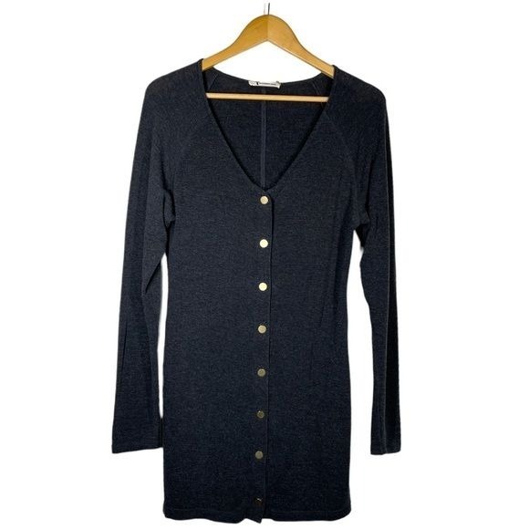 T Alexander Wang Longline Snap Cardigan Size S Gray Speckled Knit V-Neck Top