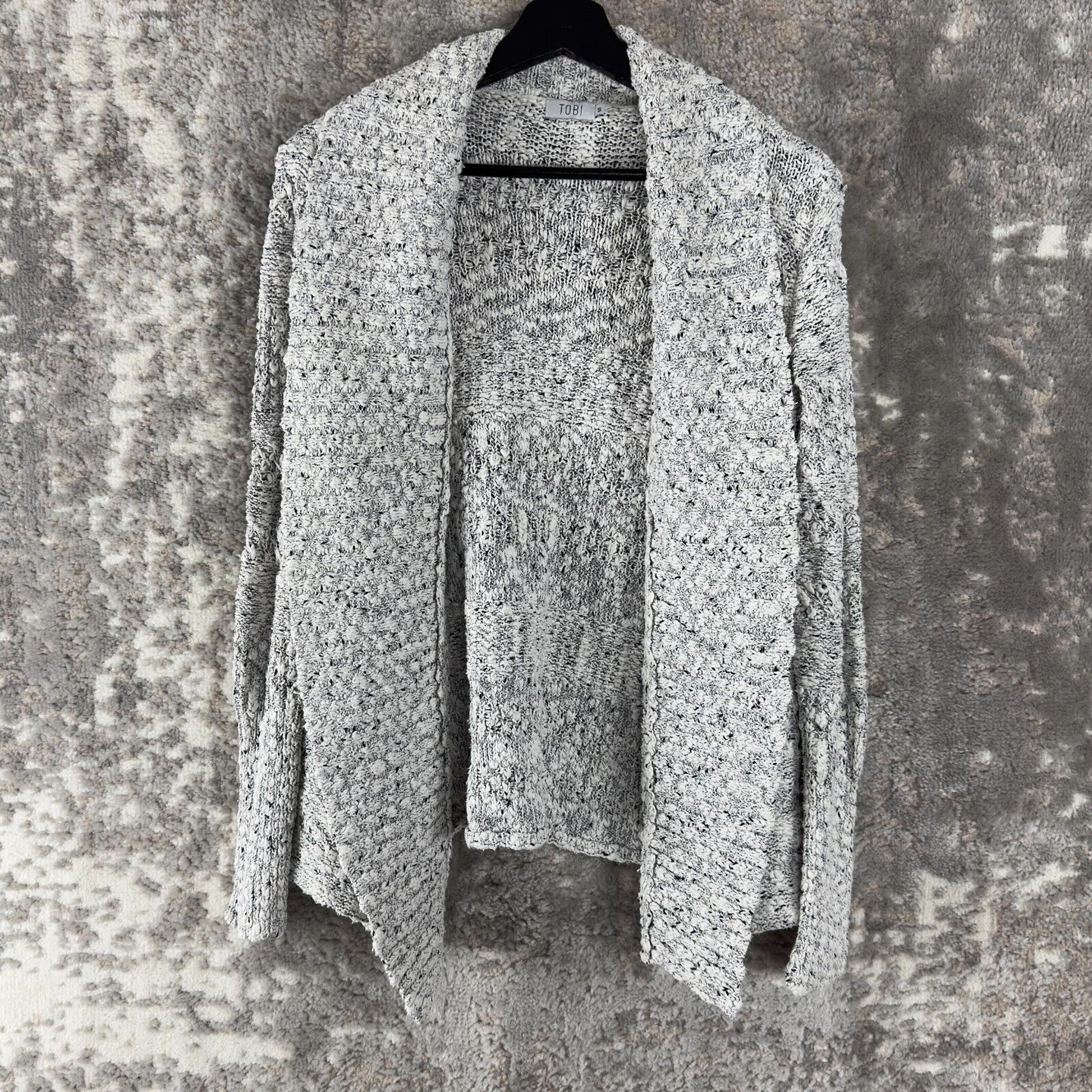 Tobi Womens Size S Open Front Knit Cardigan Sweater White Black Long Sleeve