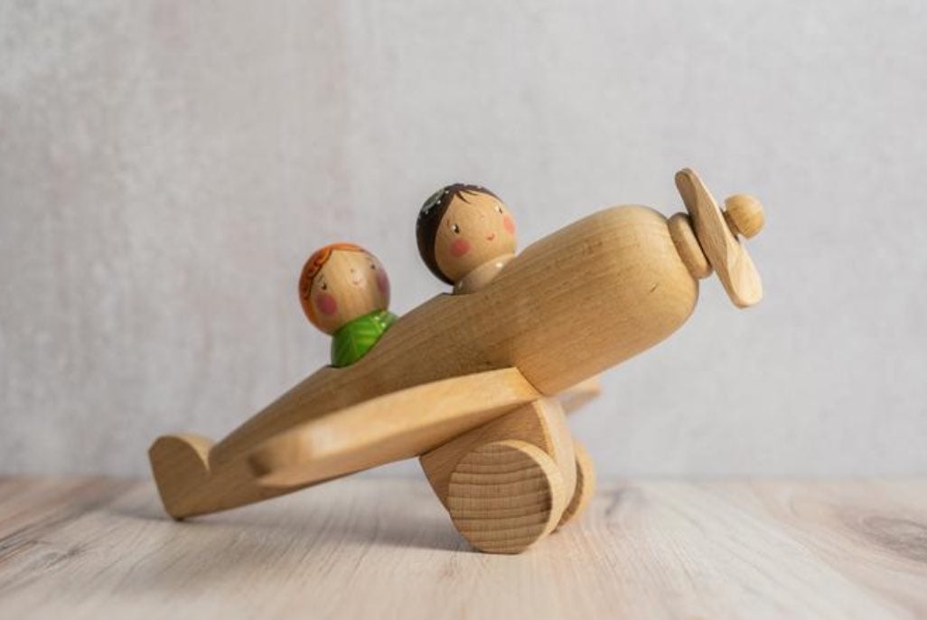 Wooden Airplane Toy with 2 peg dolls
