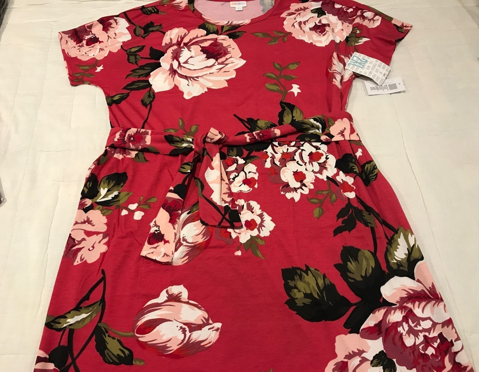 Pink Blush Roses Marly Dress Lularoe 2X 20/22 LLR Unicorn New Belt Knee Length