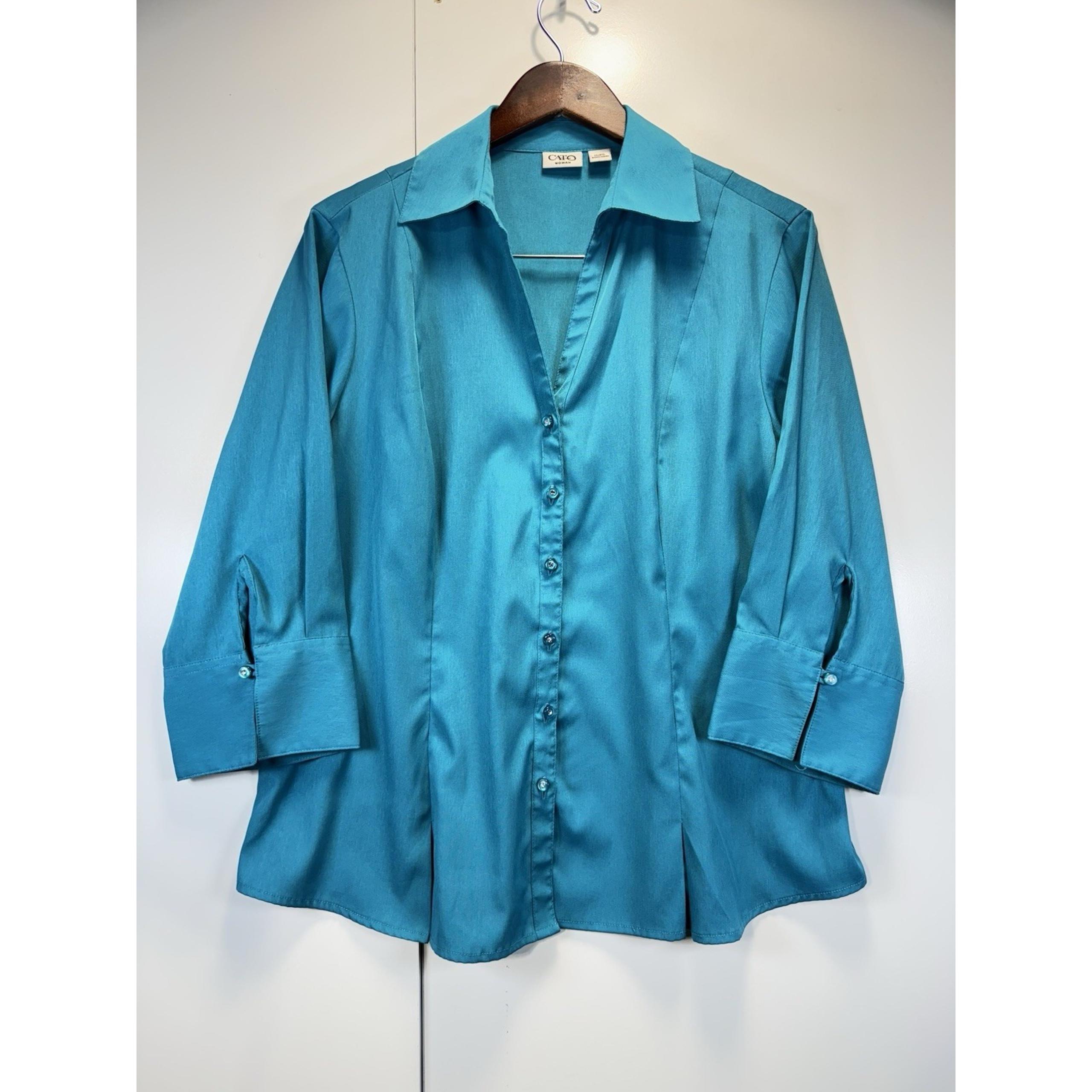 Womens Blue Cato Teal Shirt Button Down Size 14/16W 1/4 SLEEVE