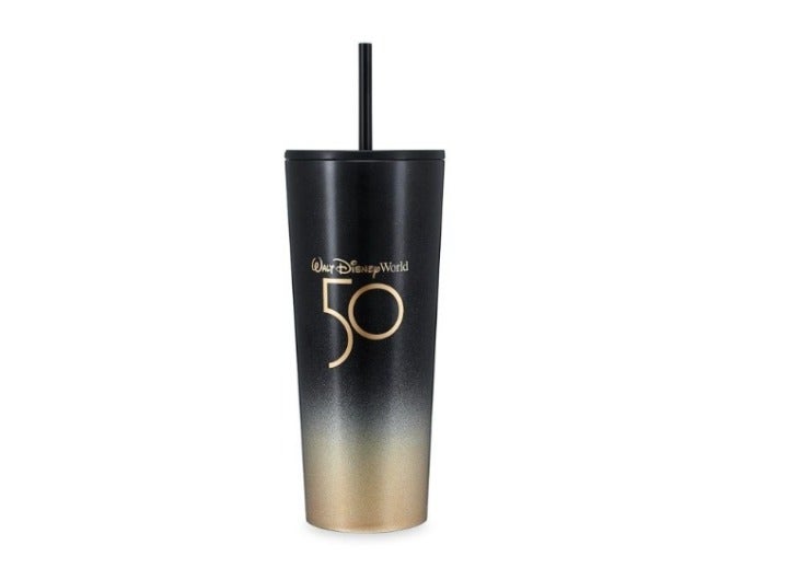 Disney World 50th Anniversary Starbucks Stainless Steel Black and Gold Tumbler
