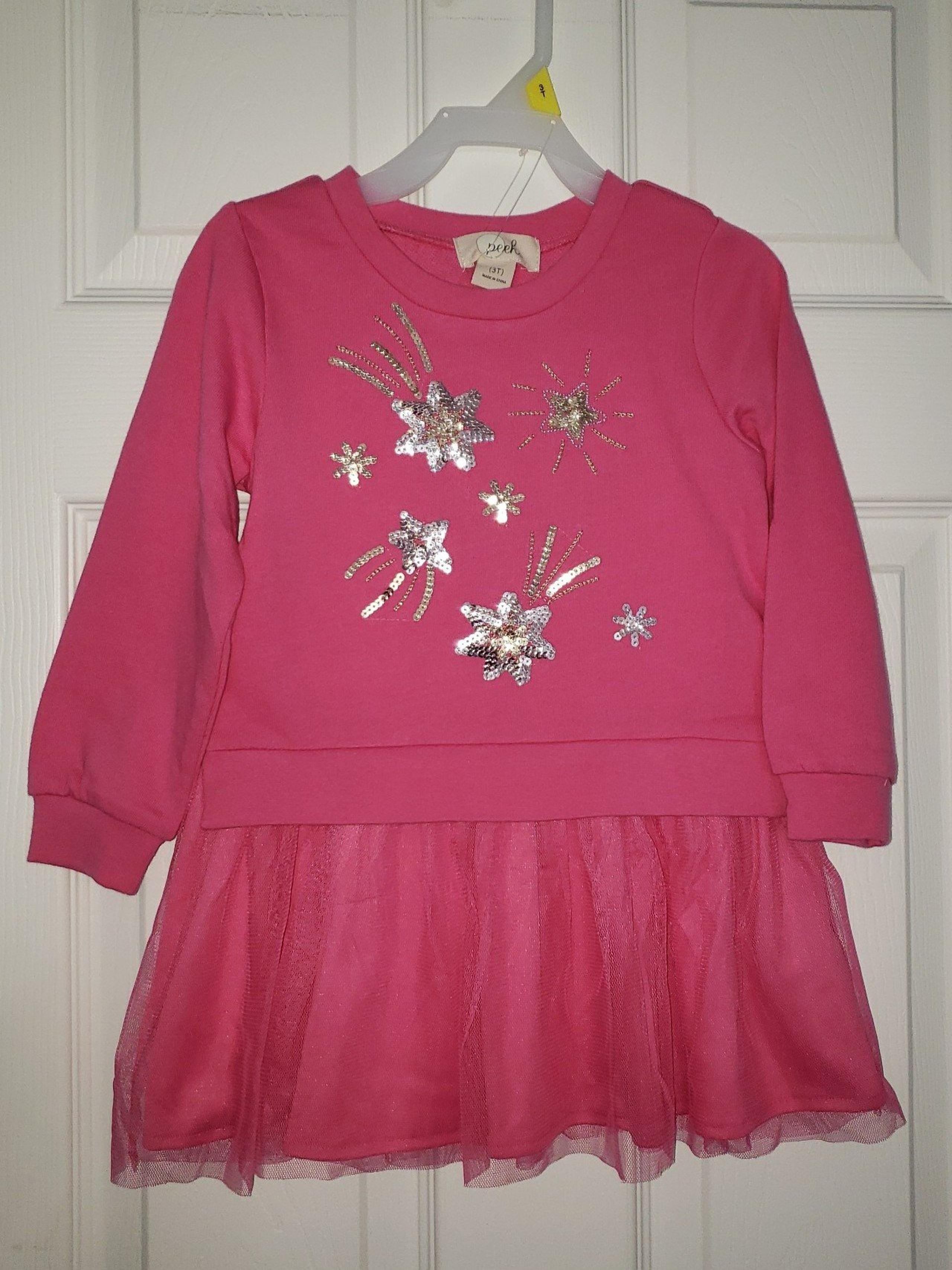 Toddler Girls New Dress Peek long sleeve Pink sequence 3T