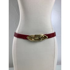 VTG Retro Snake Skin Hook on gold buckle Slim Red Belt adjustable SZ M