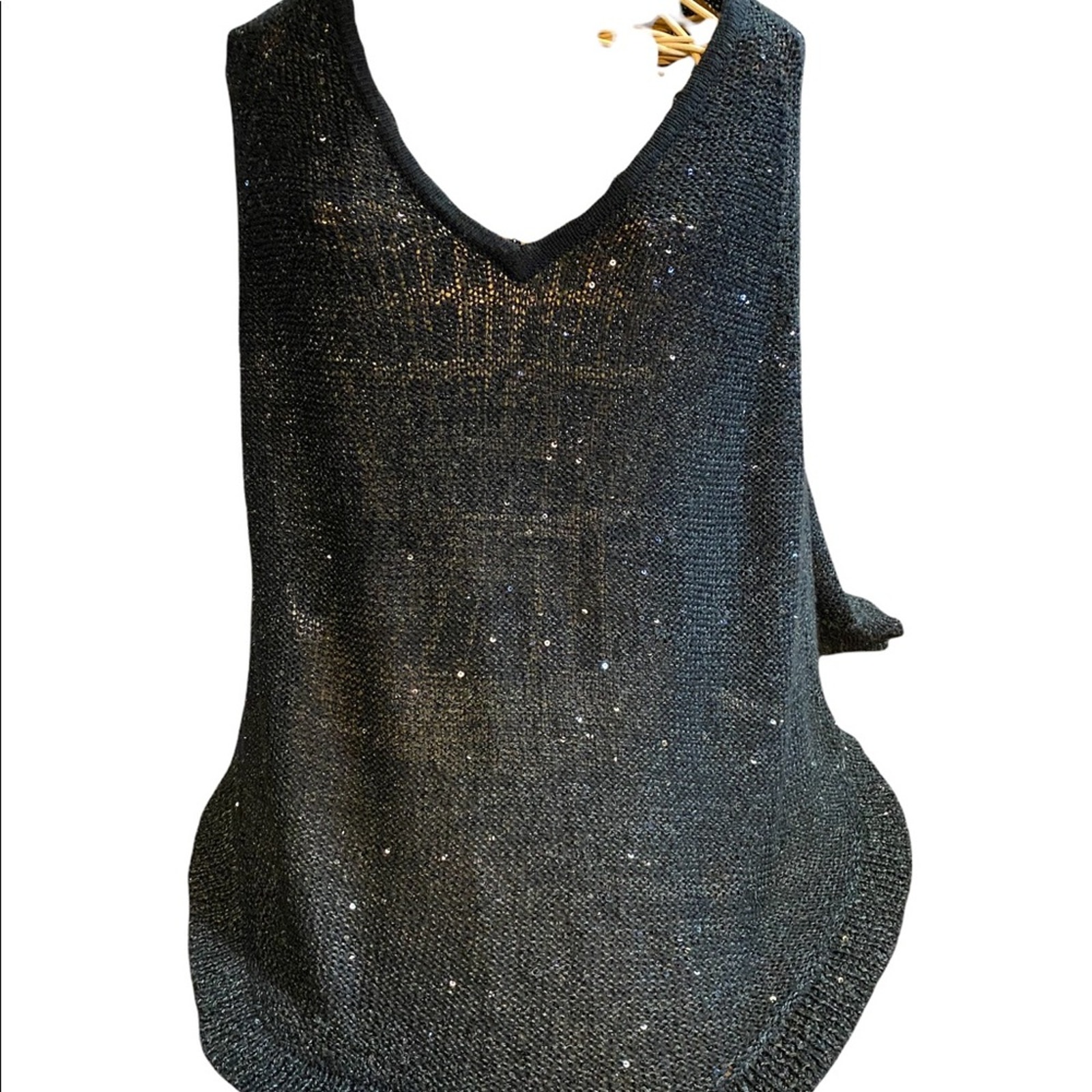 Chico’s Size Small Knitted Sweater with Black Sequins Capelet or Shawl.