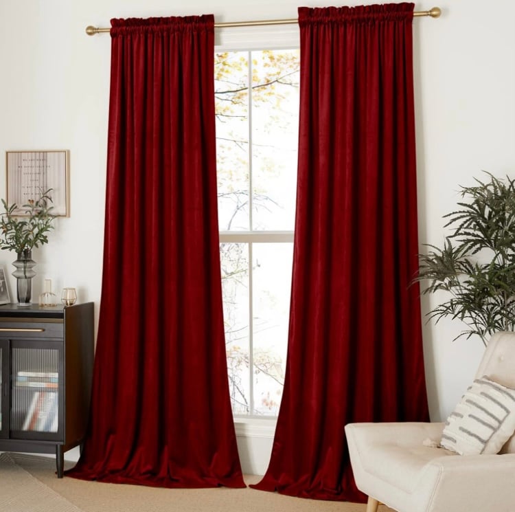 2 sets red velvet blackout curtains - 52” x 84” (4 panels total)