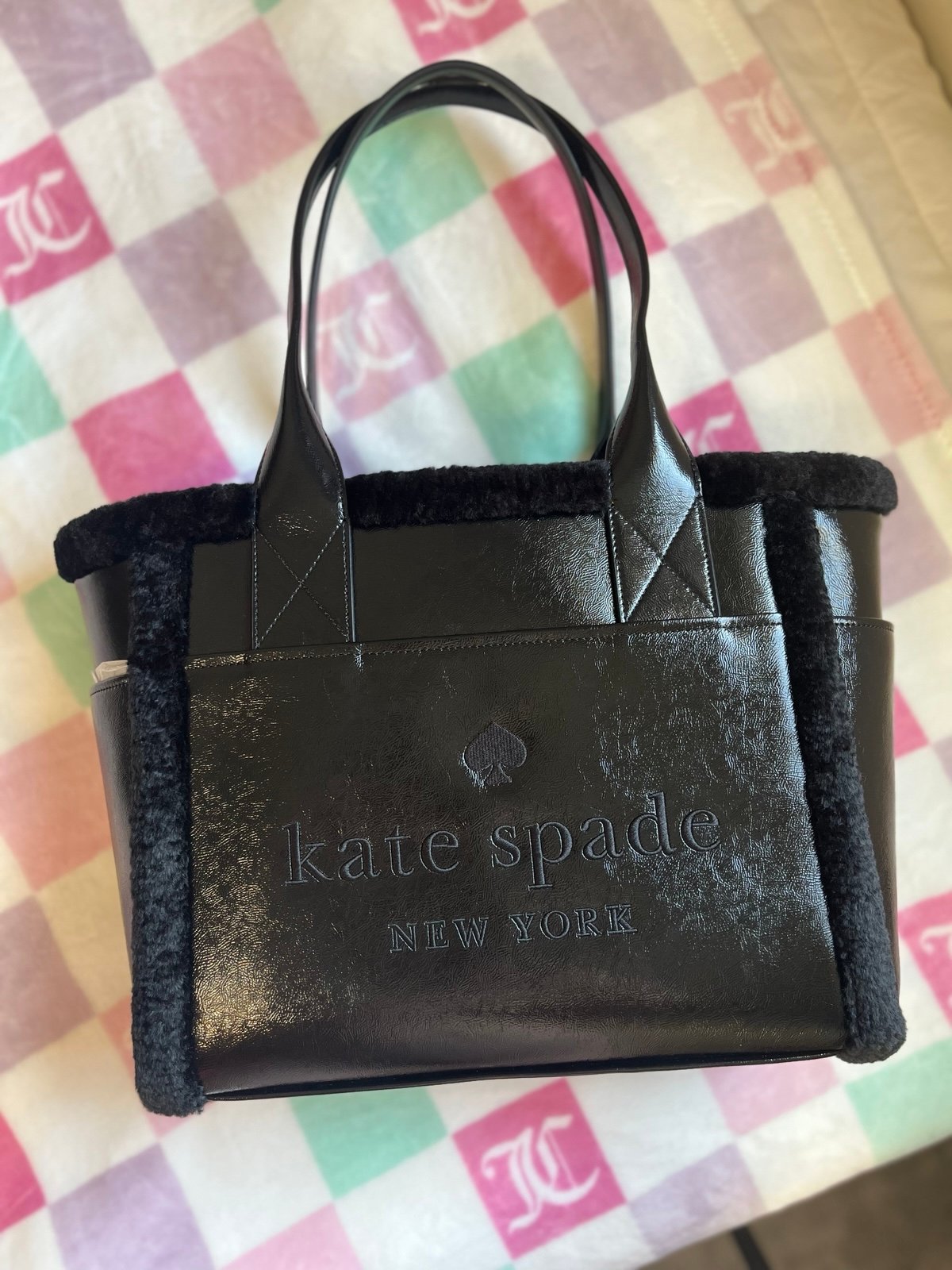 Kate Spade New York Black Tote Bag with Faux Shearling Lining