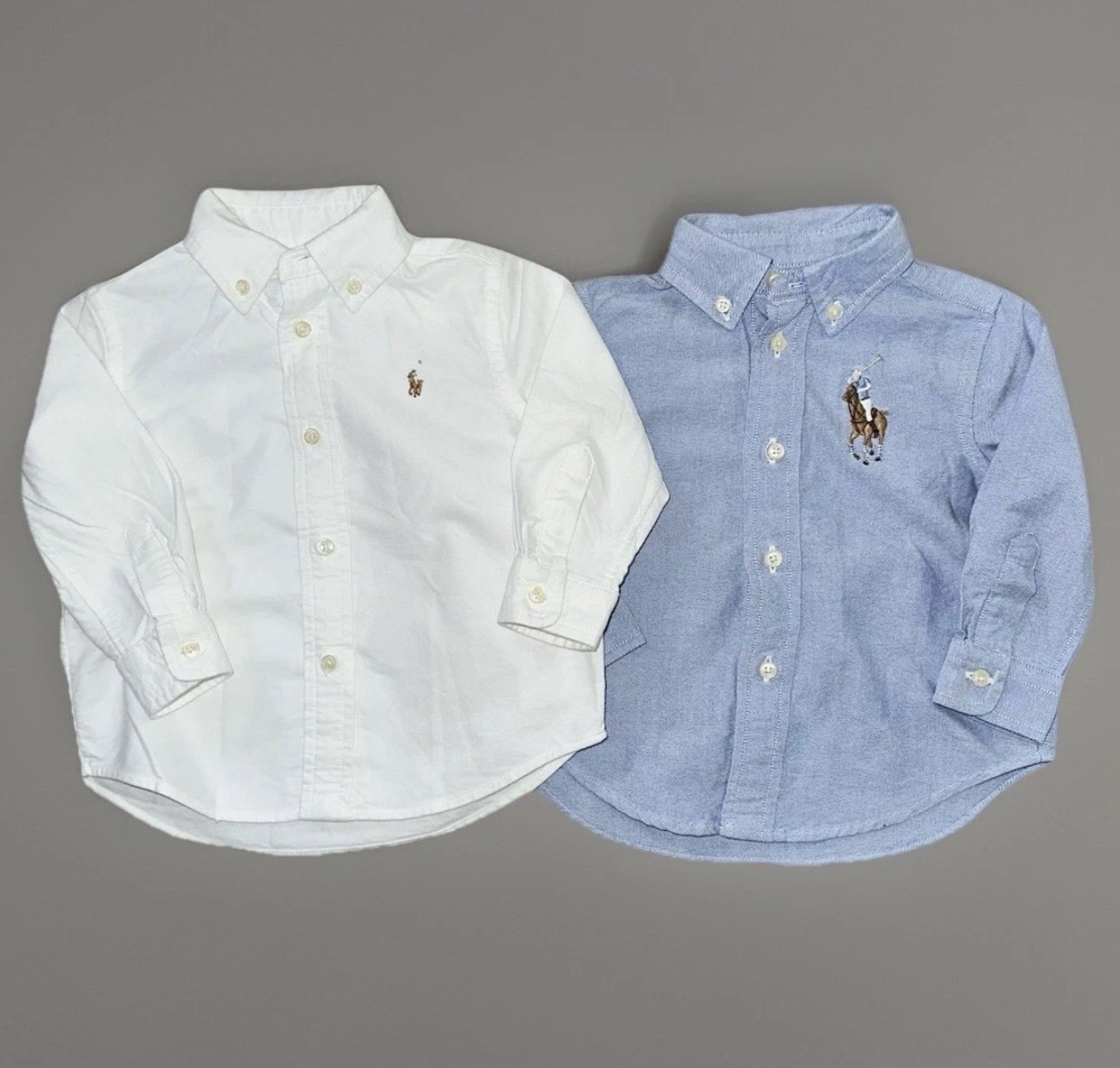 POLO By Ralph Lauren Button Down Shirt Big And Small Pony Baby 12M Blue/White