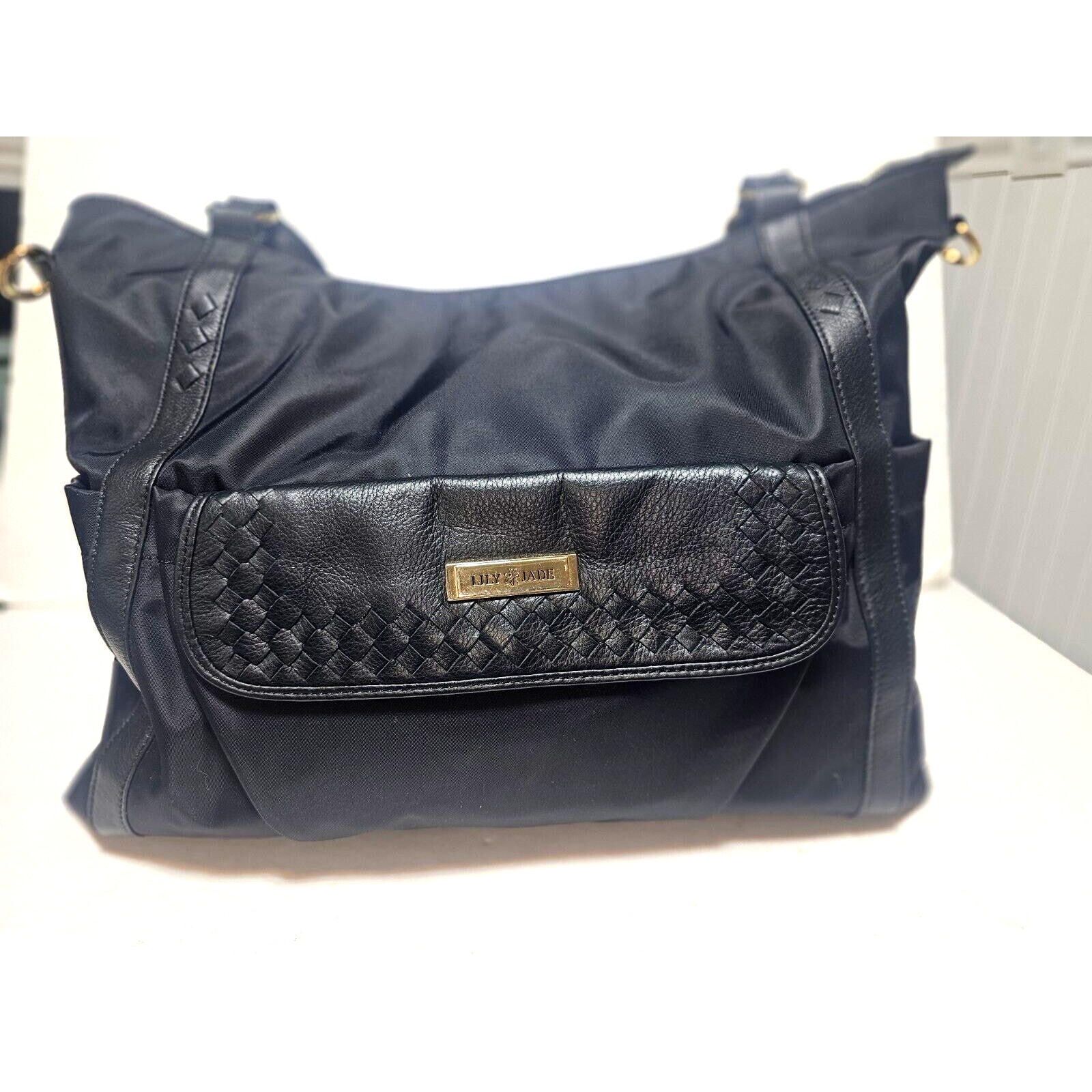 Lily Jade Meggan Black & Tiffany Blue Leather Diaper Bag Purse Tote Backpack