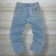 Vintage Carhartt Jeans Relaxed Fit Light Wash Work Wear Denim Leather Logo 90s