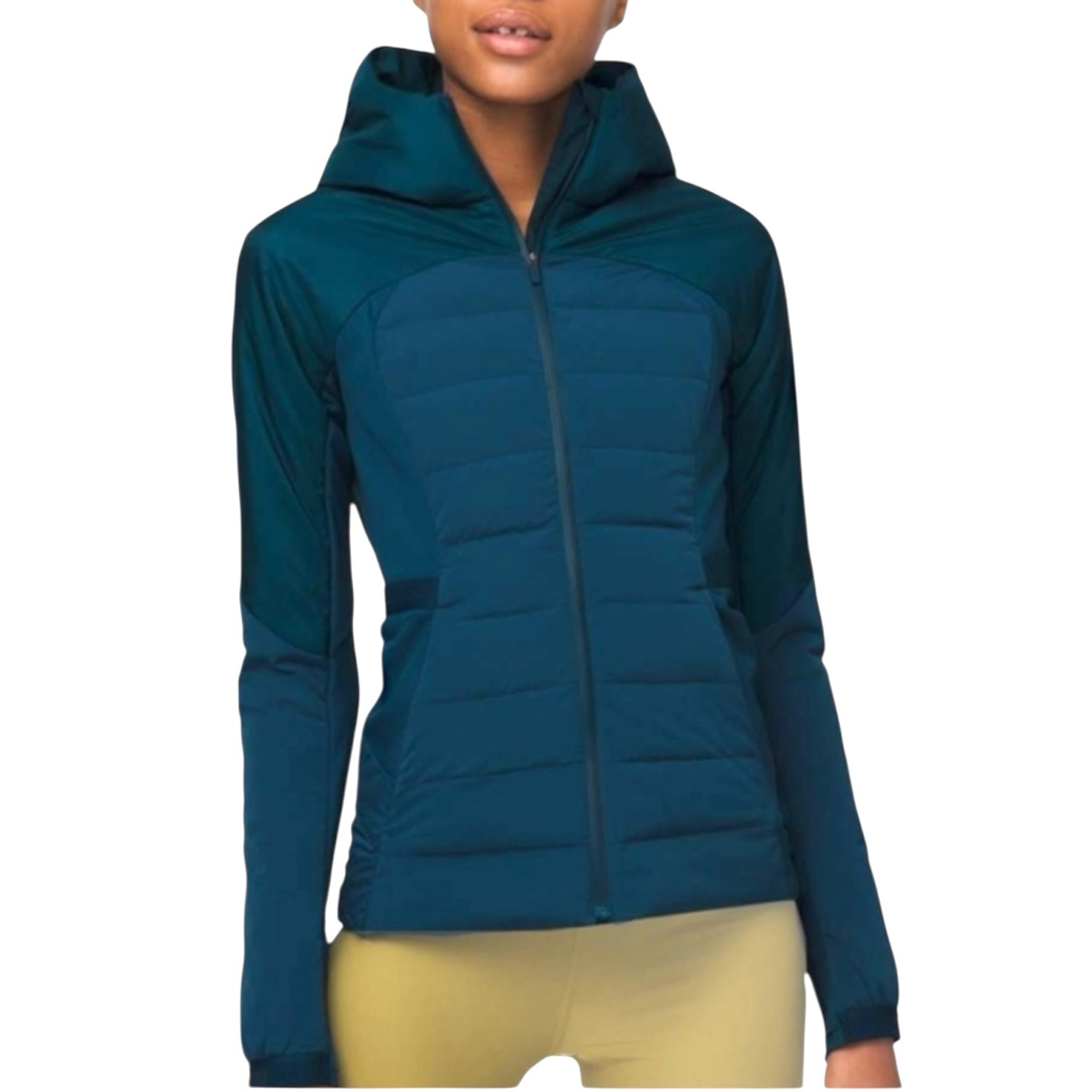 Lululemon Jacket Womens 2 Blue Down Hooded Insulated Activewear Full Zip Flaw