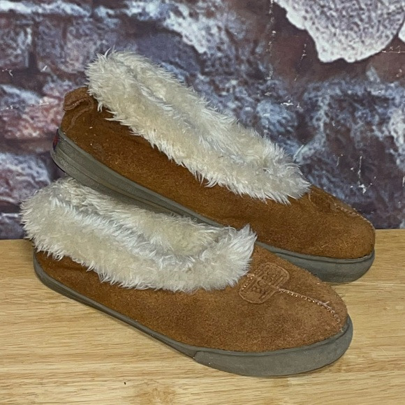 BOBS From Skechers Moccasin Slipper Women's Size 7 Brown Suede Faux Fur Lined