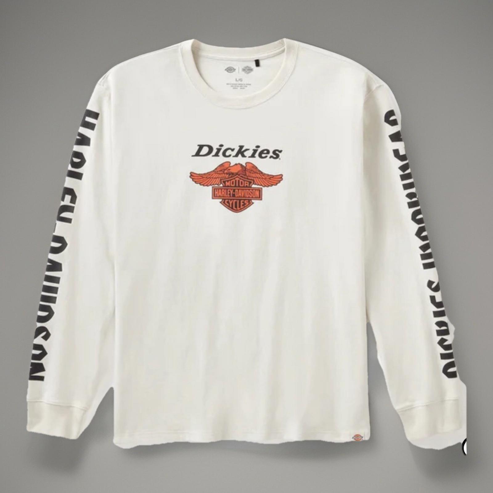 NEW Men's Dickies x H-D Heavyweight Long Sleeve Eagle Tee - Silver Birch