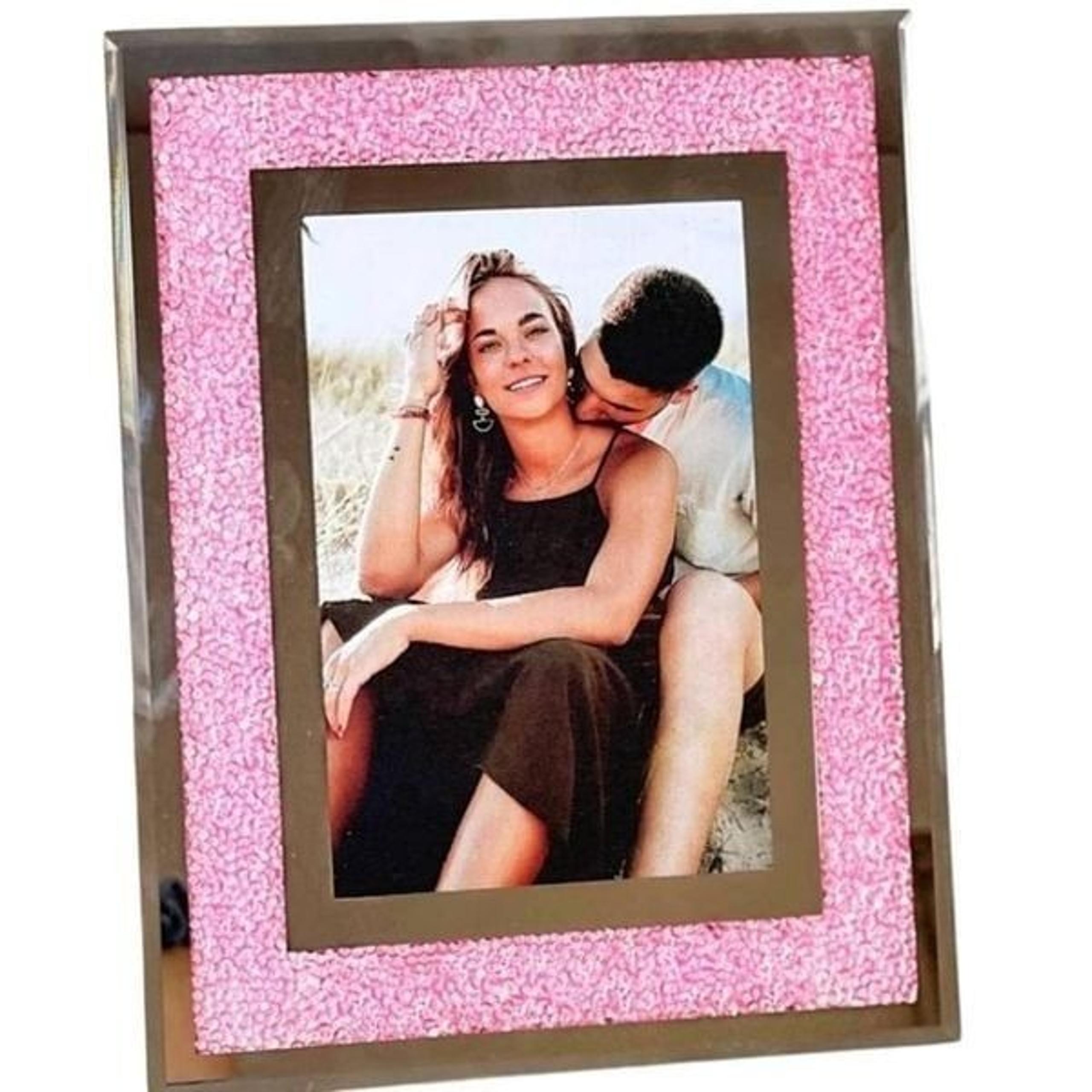 Nanette Lepore Pink Crushed Glitter Mirrored 4 x 6 Photo Frame