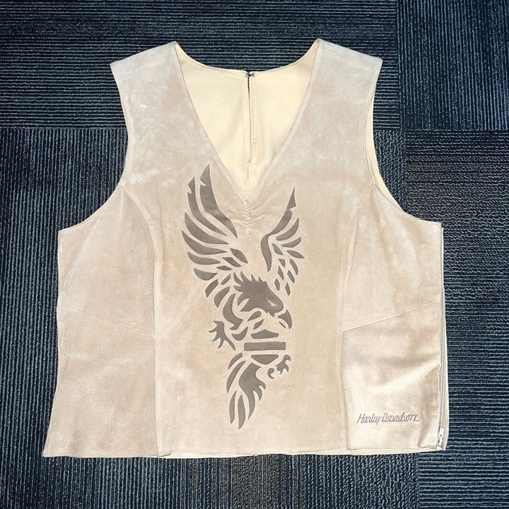 HARLEY-DAVIDSON • Suede Leather Vest Contrast Inlay Eagle 2002 Size XL